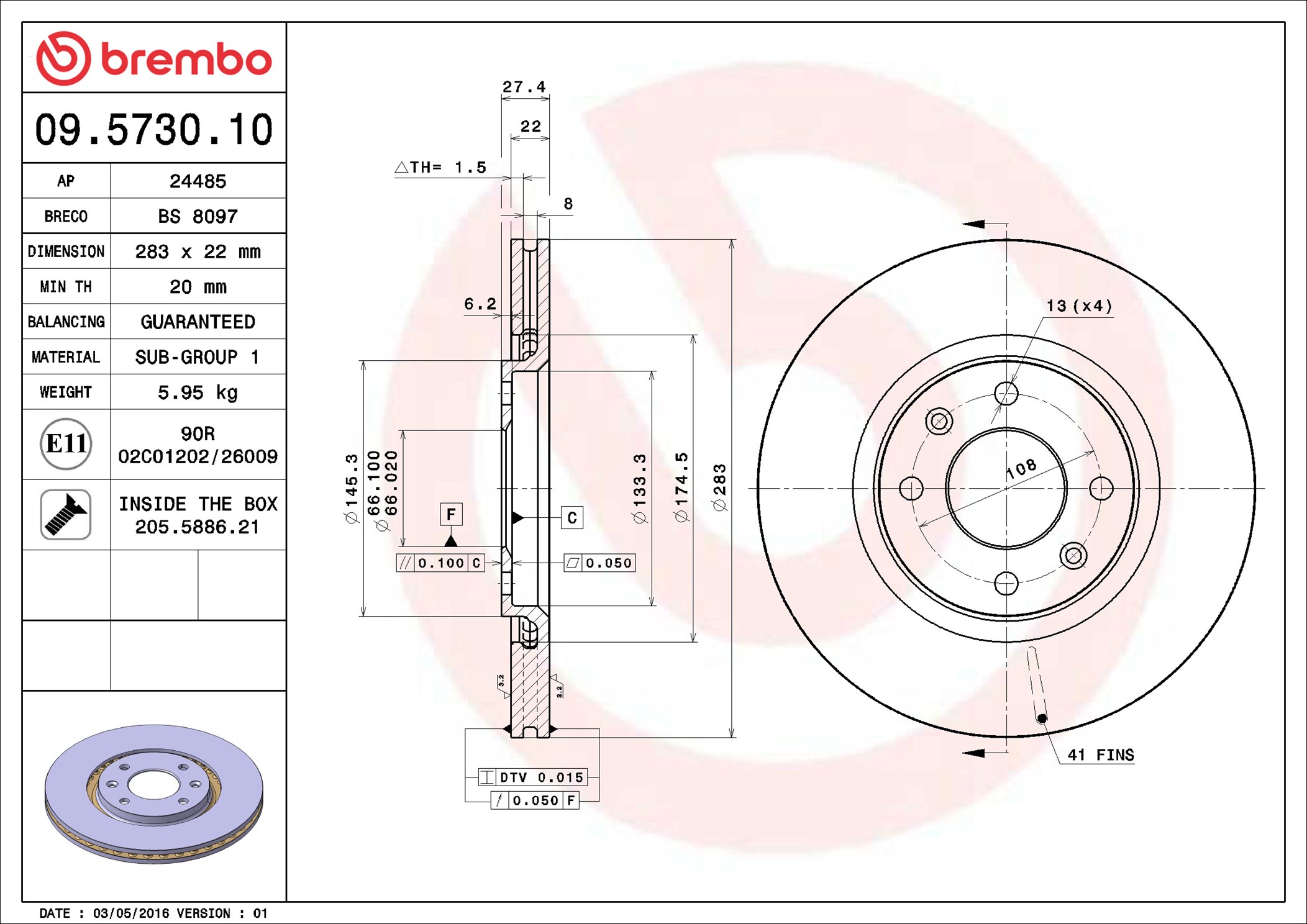 Disco freno BREMBO 09573010