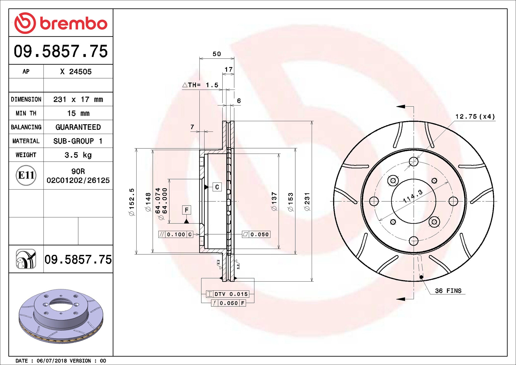 Disco freno BREMBO 09585775