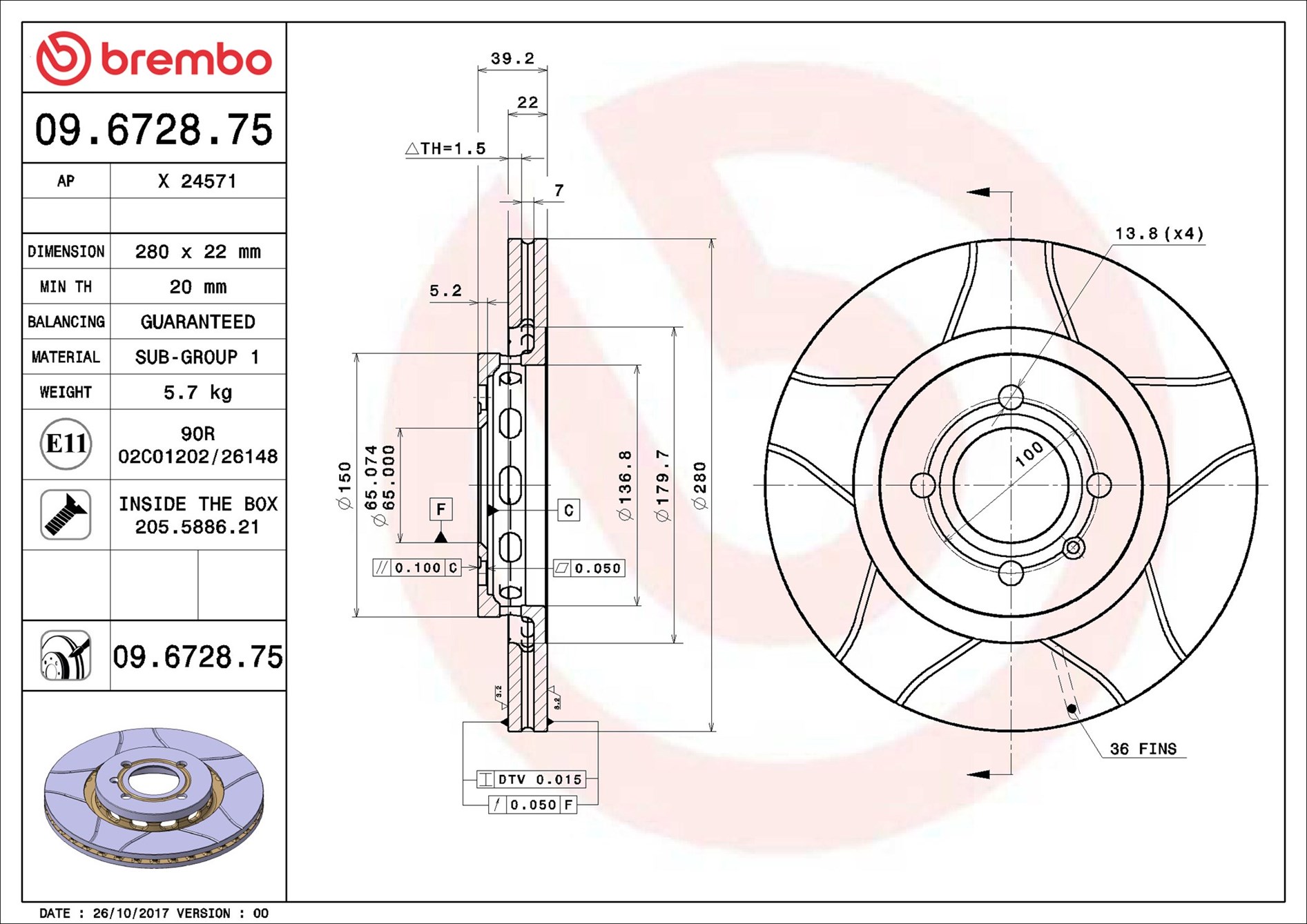 Disco freno BREMBO 09672875