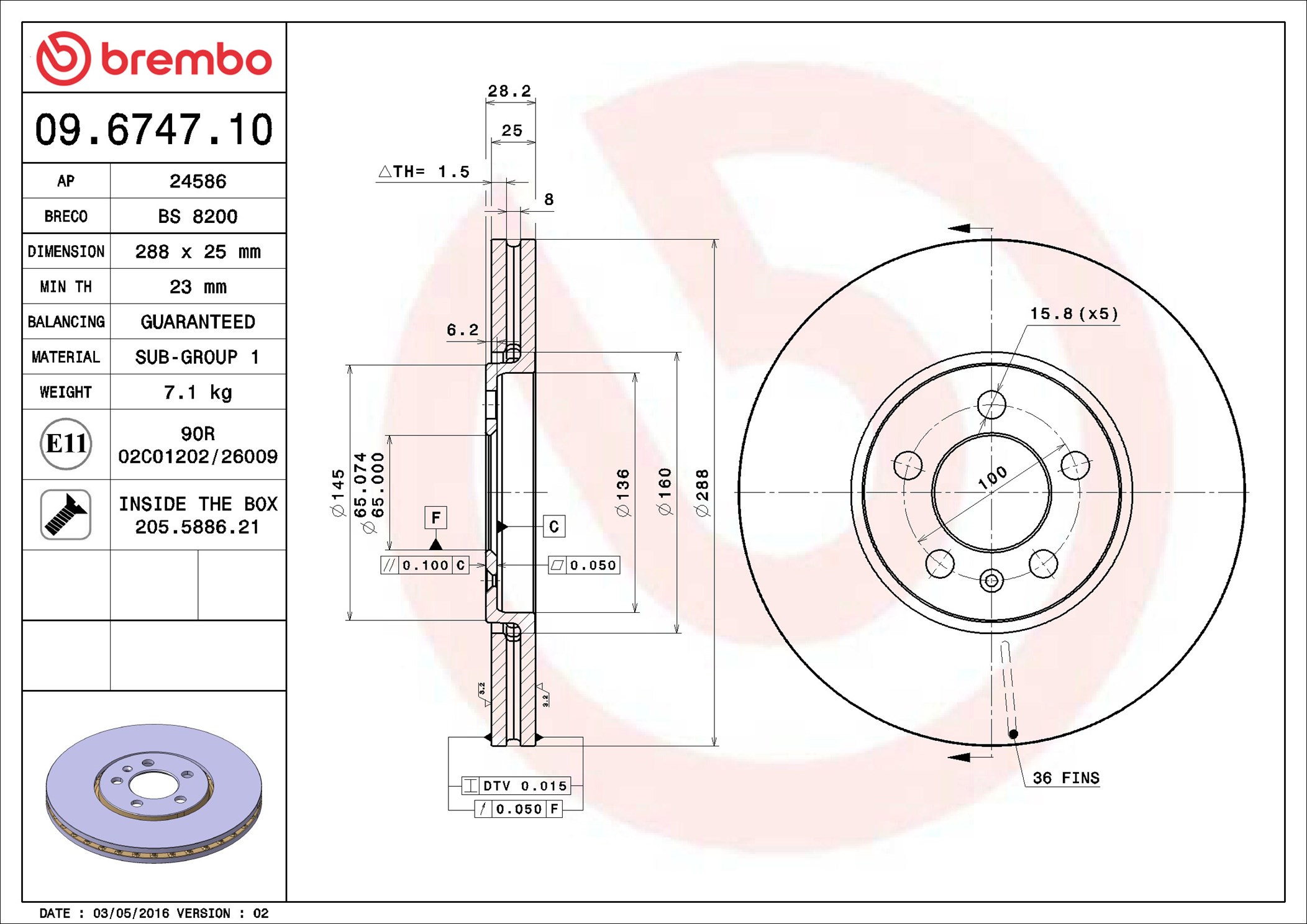 Disco freno BREMBO 09674710