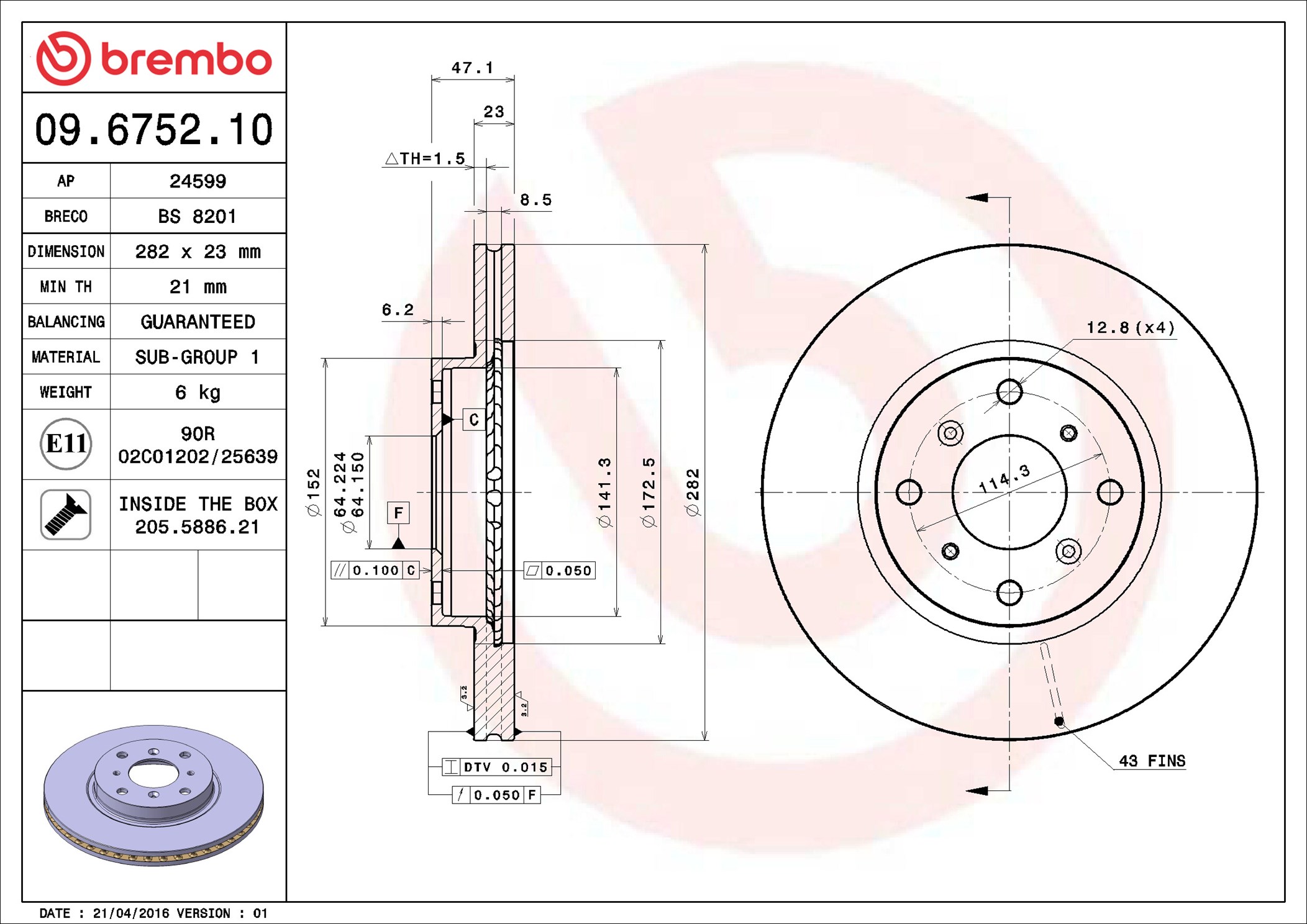 Disco freno BREMBO 09675210