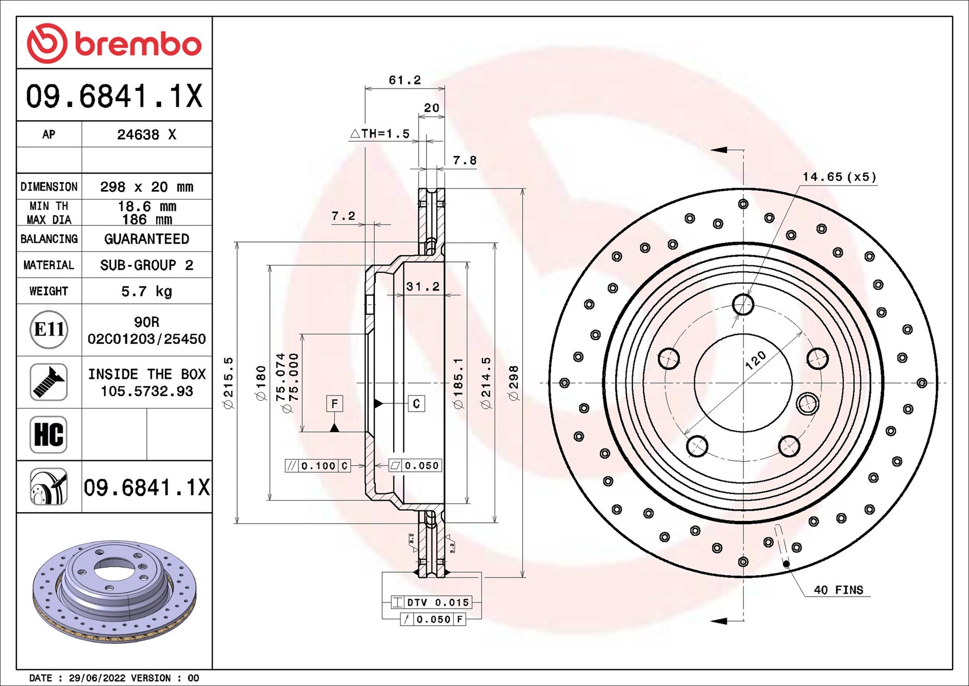 Disco freno BREMBO 0968411X