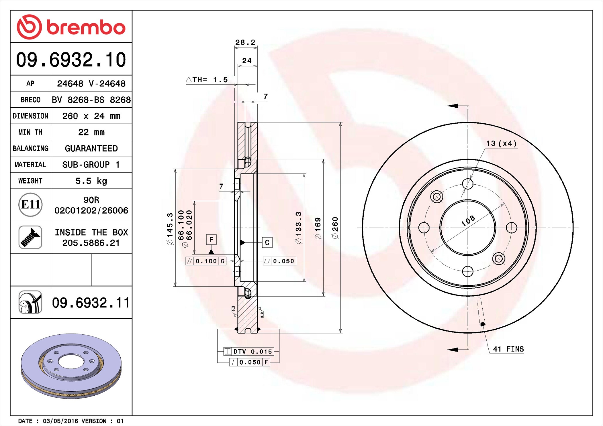 Disco freno BREMBO 09693211