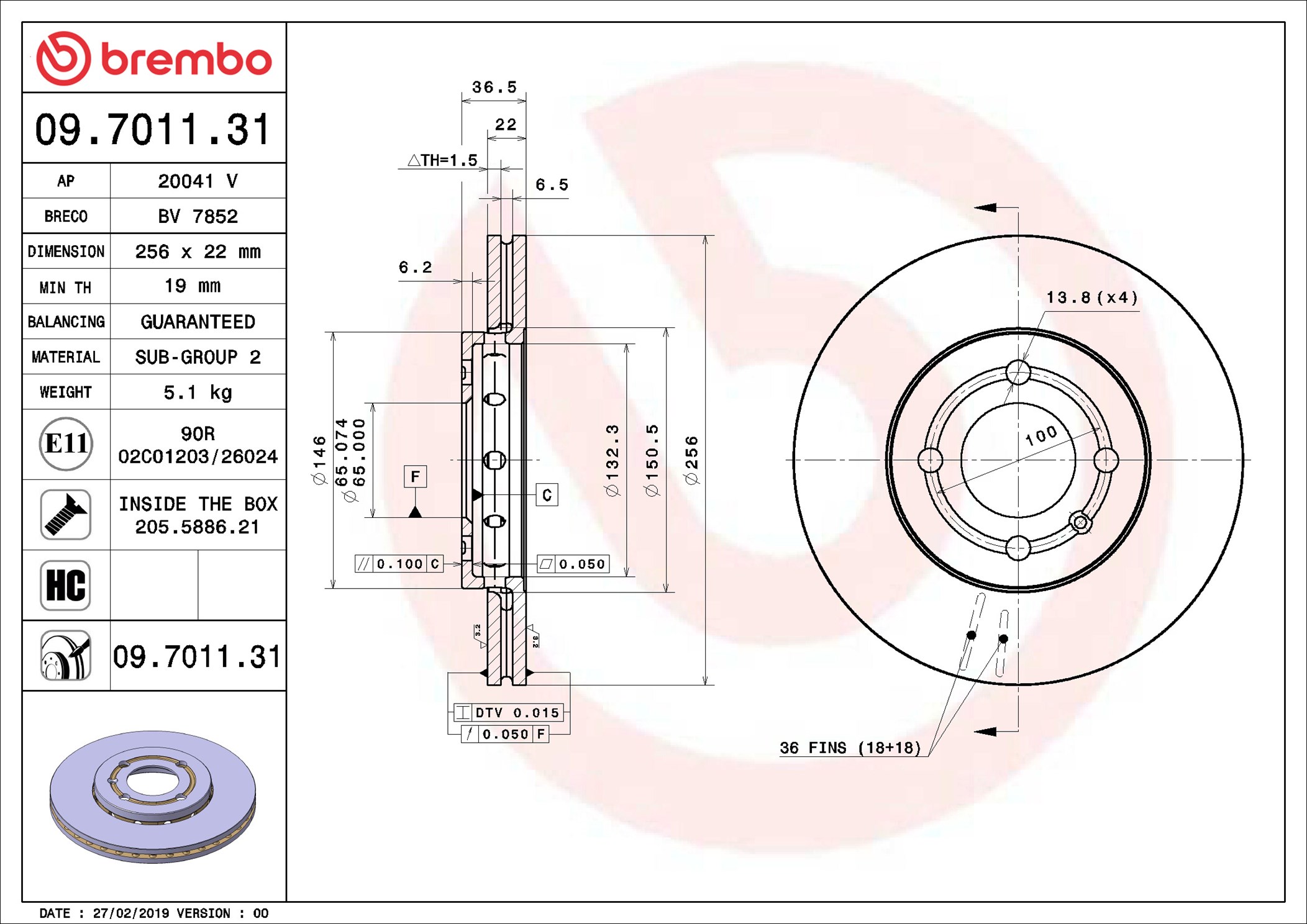 Disco freno BREMBO 09701131