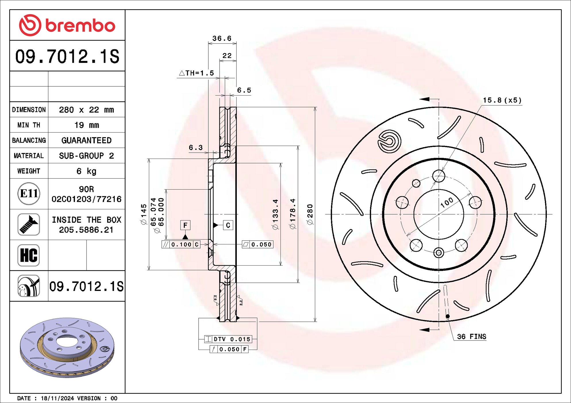 Disco freno BREMBO 0970121S