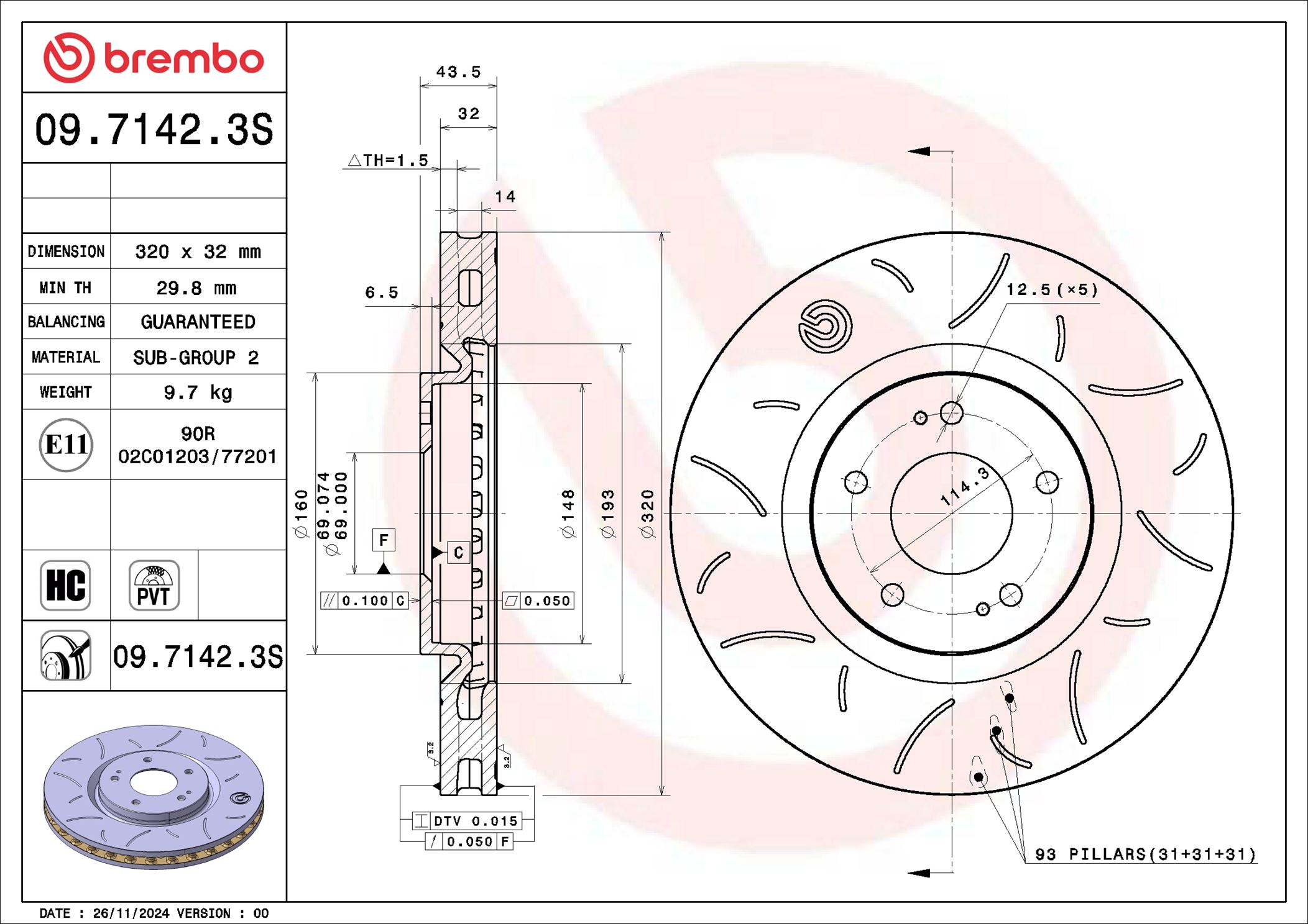 Disco freno BREMBO 0971423S