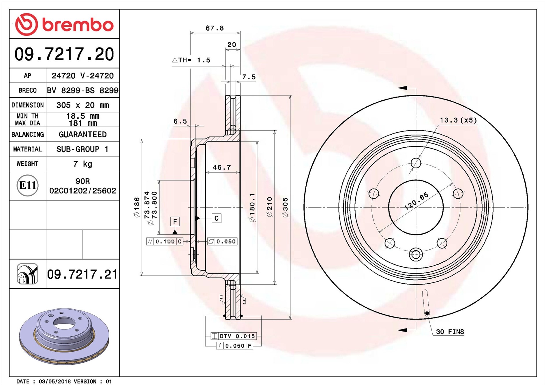Disco freno BREMBO 09721721