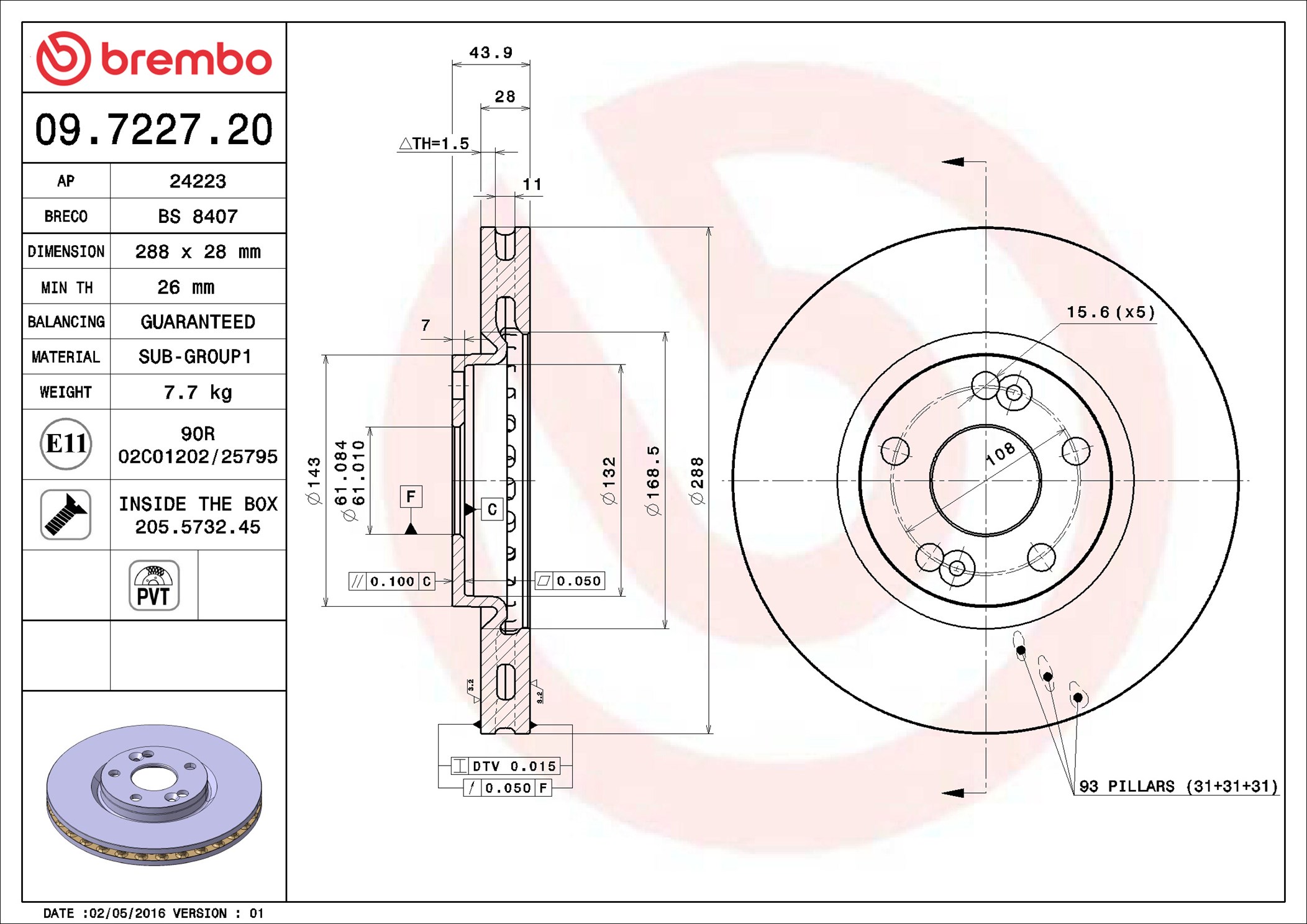 Disco freno BREMBO 09722720