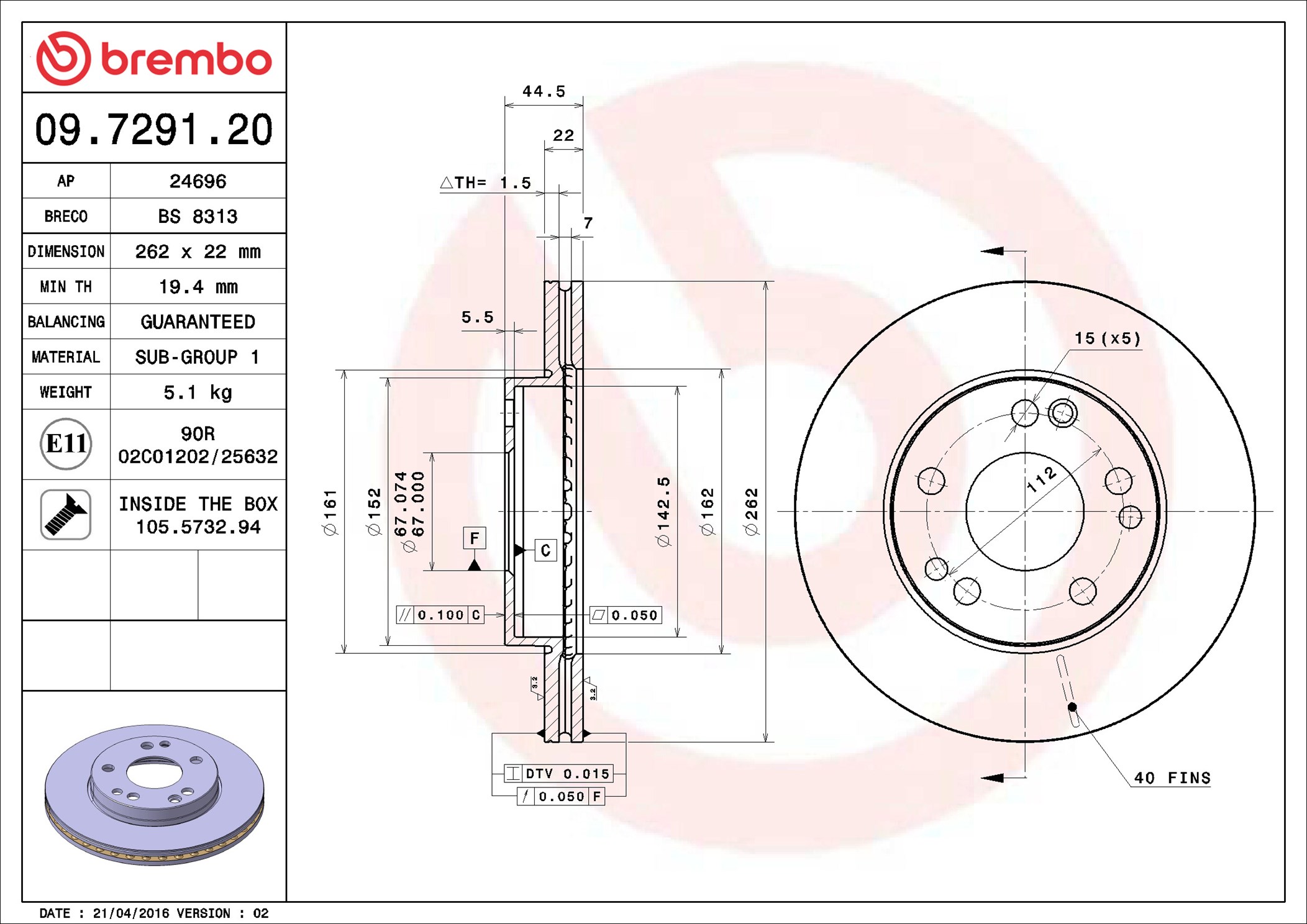 Disco freno BREMBO 09729120