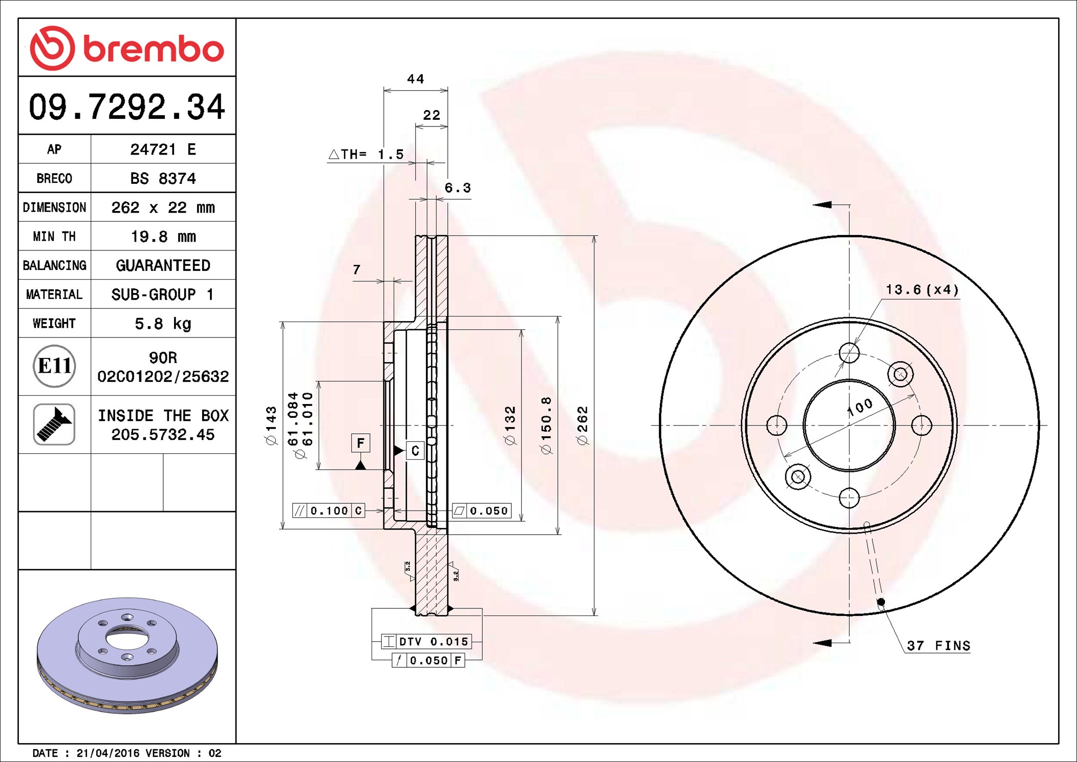 Disco freno BREMBO 09729234