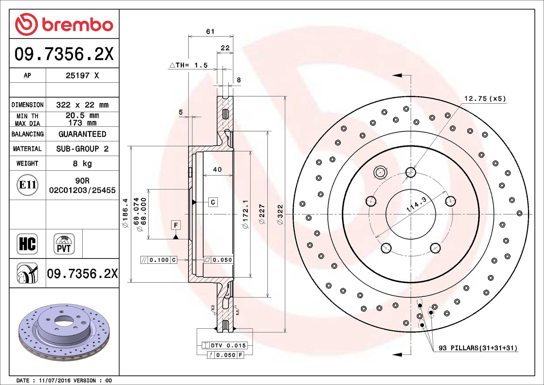 Disco freno BREMBO 0973562X