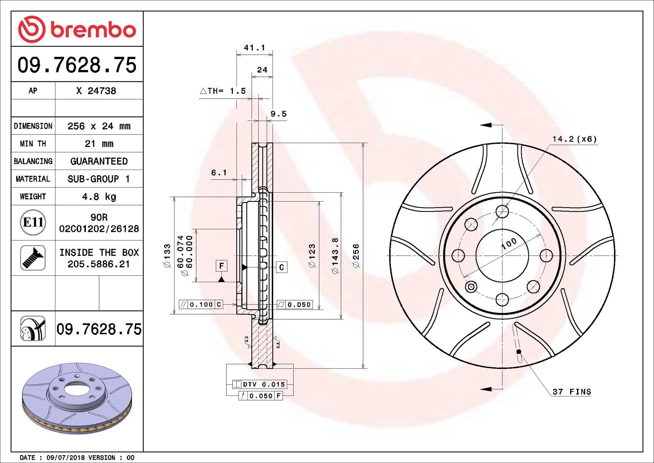 Disco freno BREMBO 09762875