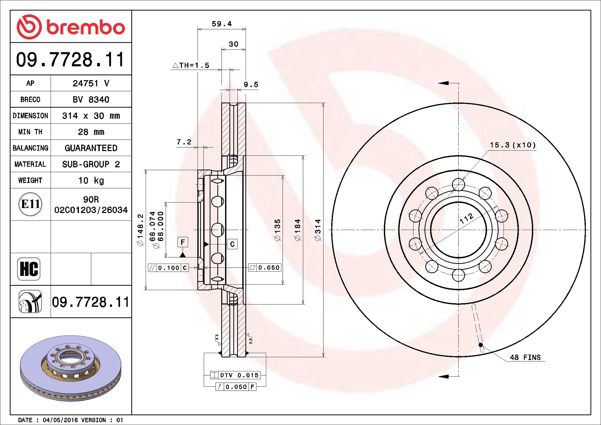 Disco freno BREMBO 09772811