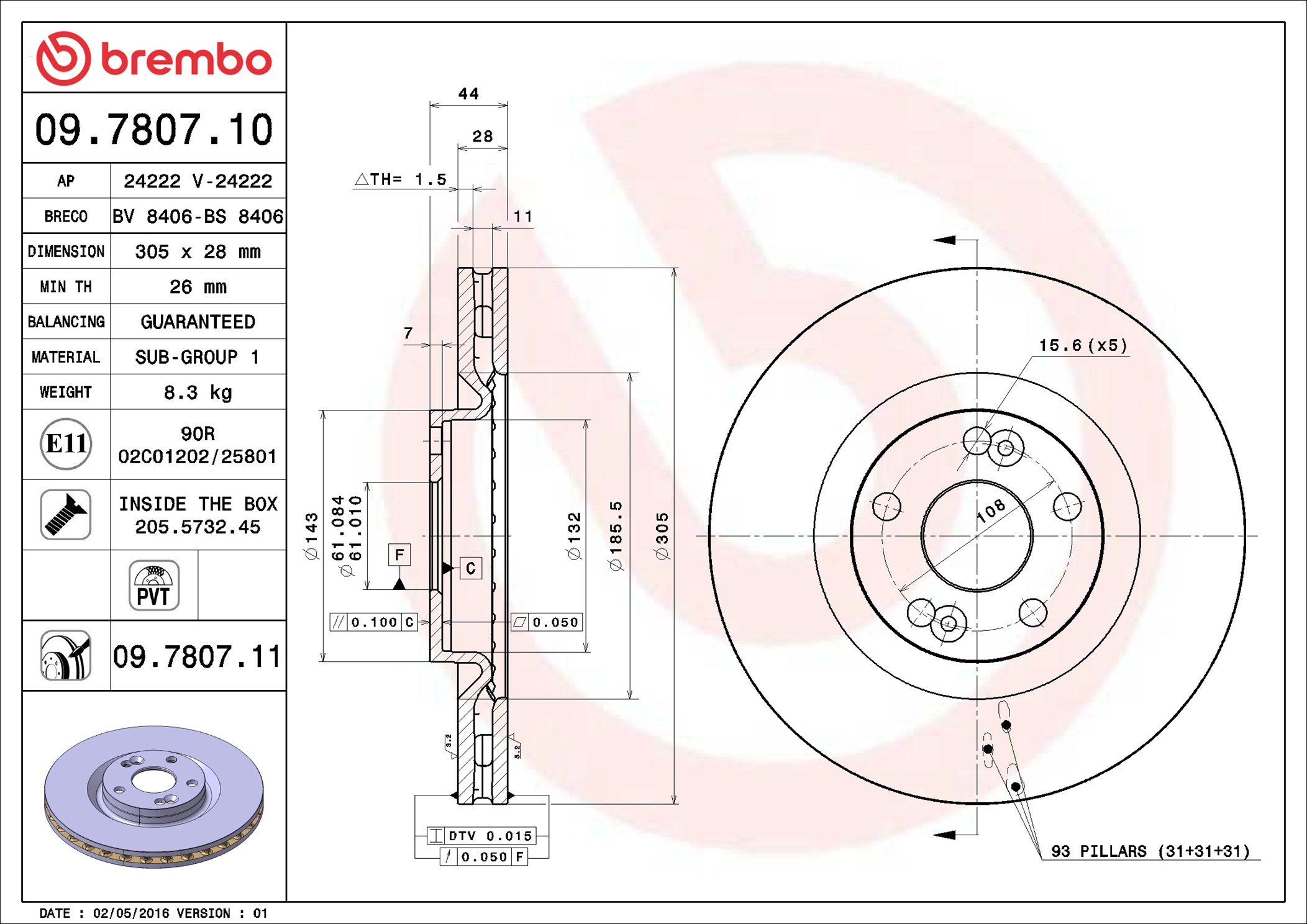 Disco freno BREMBO 09780711