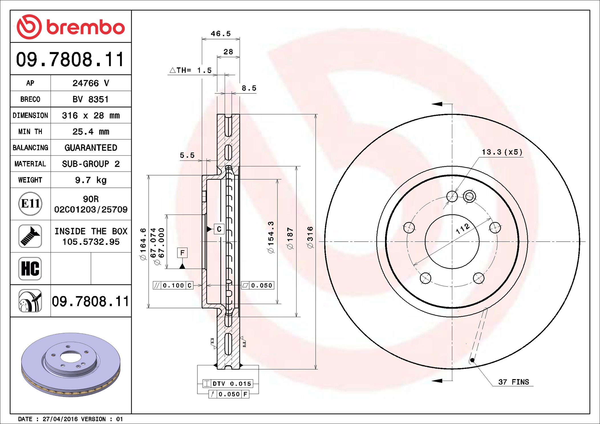 Disco freno BREMBO 09780811