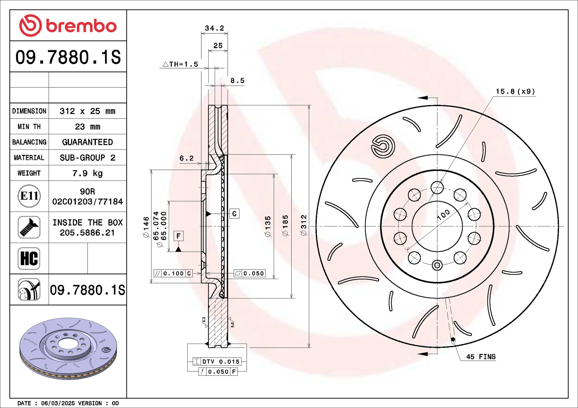 Disco freno BREMBO 0978801S