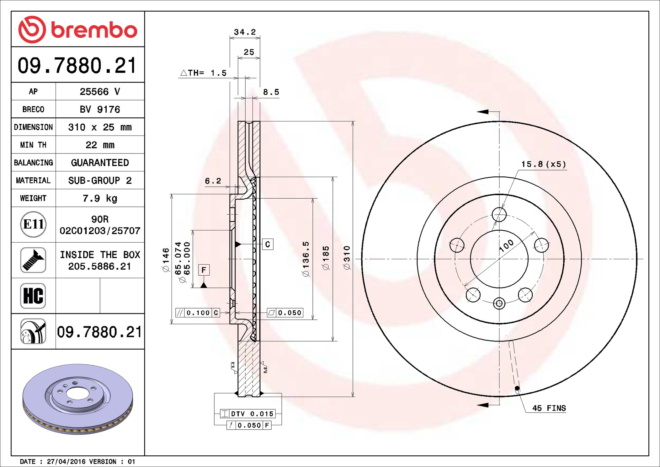 Disco freno BREMBO 09788021
