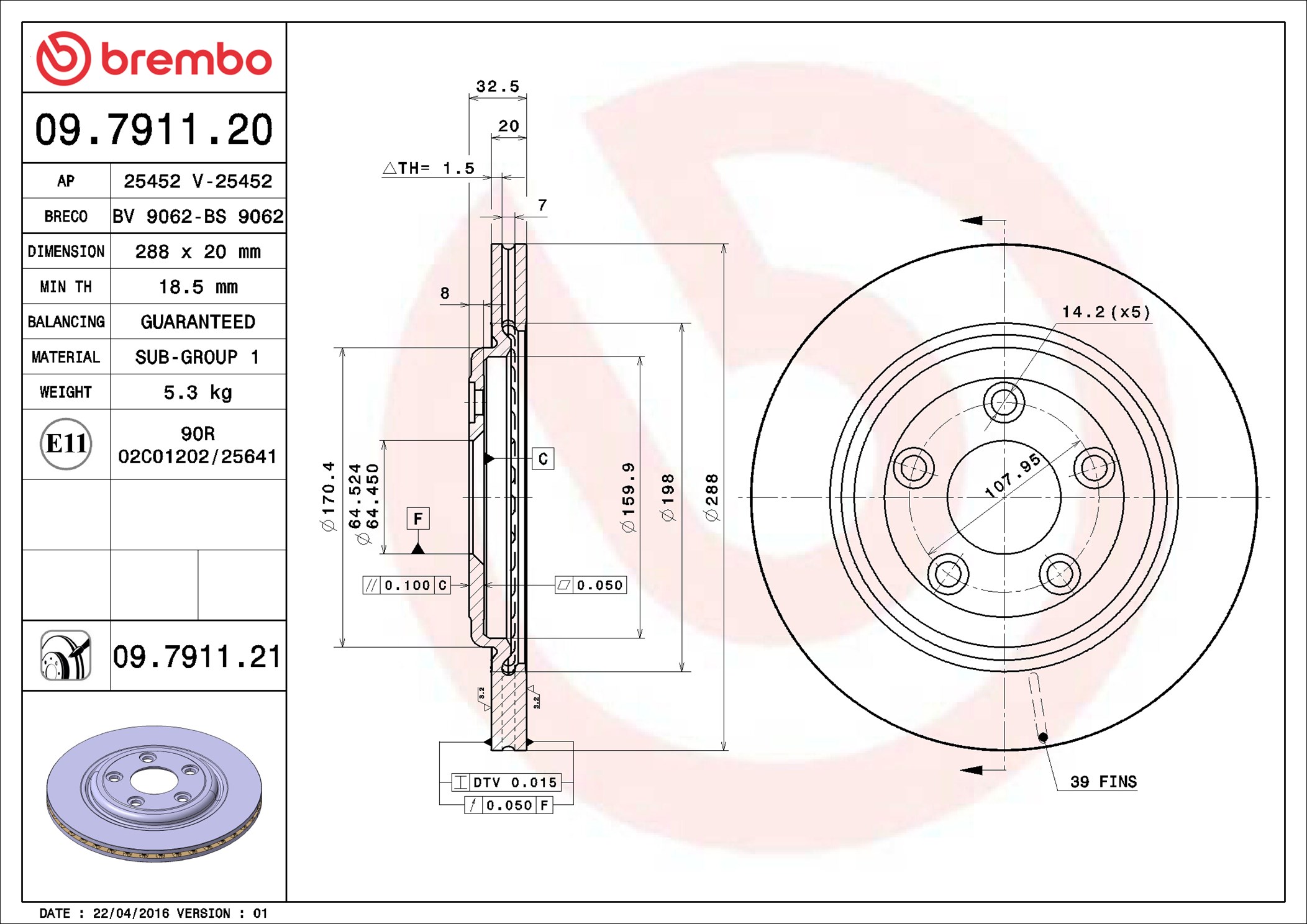 Disco freno BREMBO 09791121