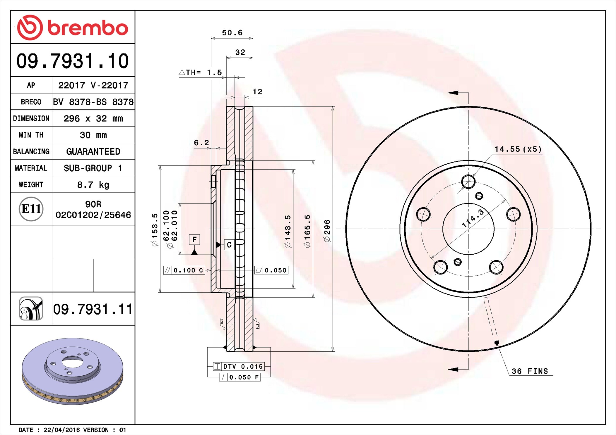 Disco freno BREMBO 09793111