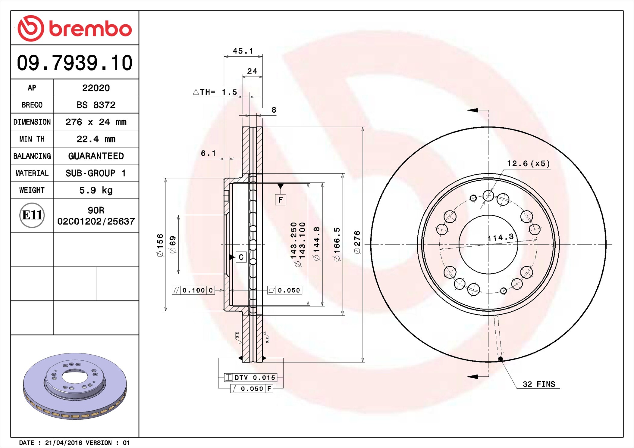 Disco freno BREMBO 09793910