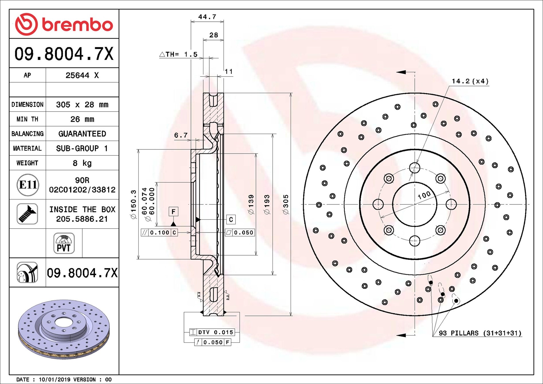 Disco freno BREMBO 0980047X