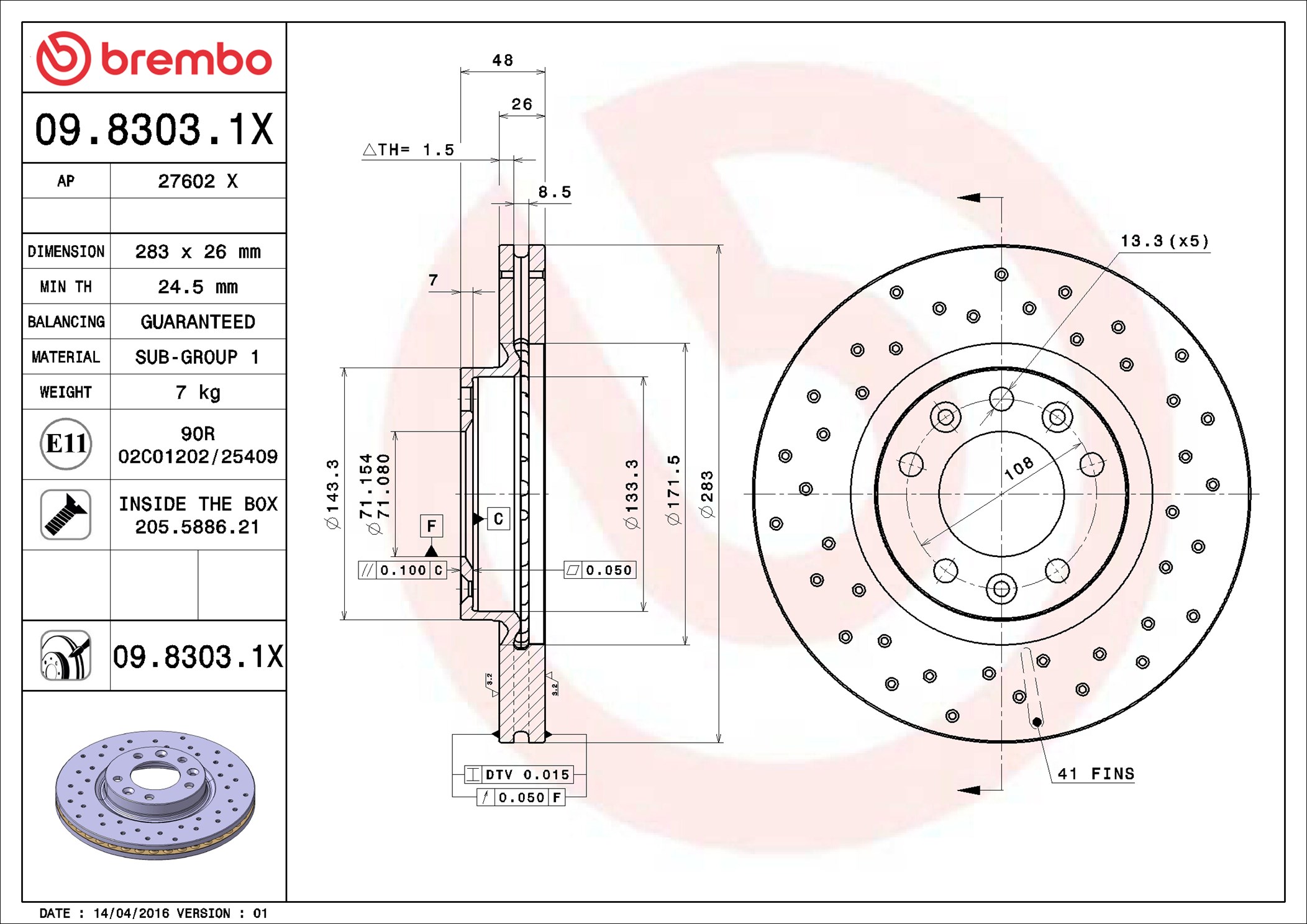 Disco freno BREMBO 0983031X