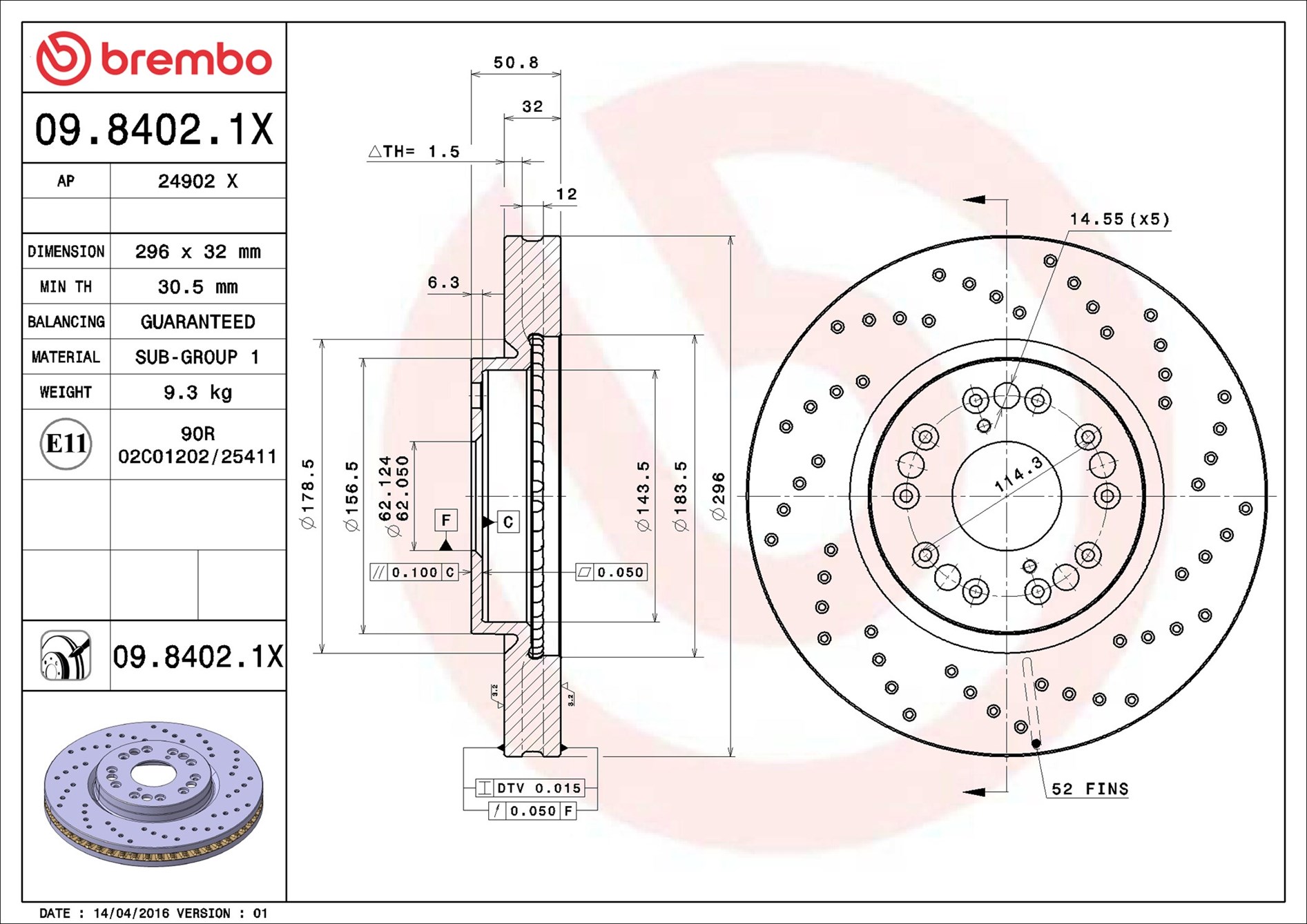 Disco freno BREMBO 0984021X