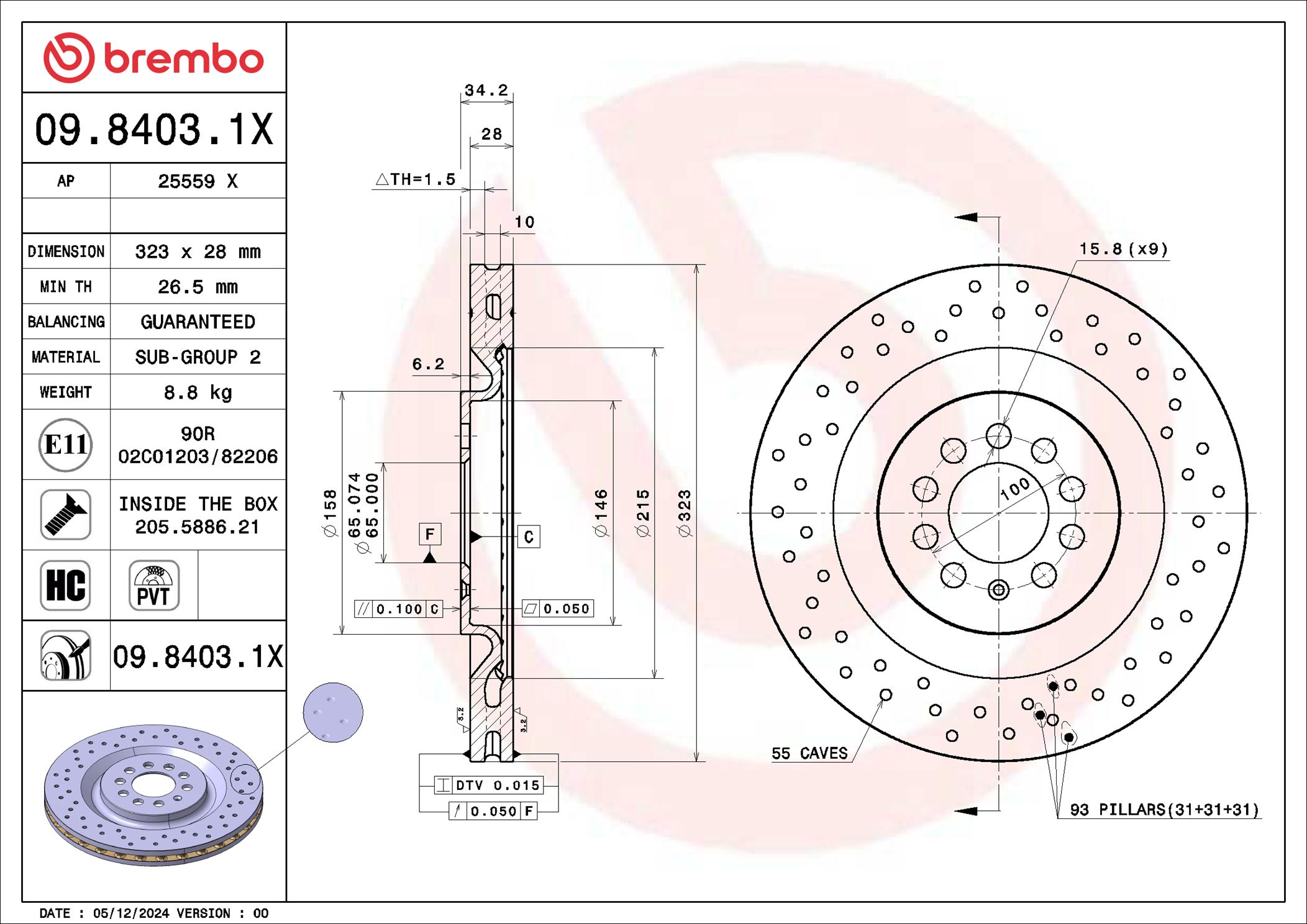 Disco freno BREMBO 0984031X