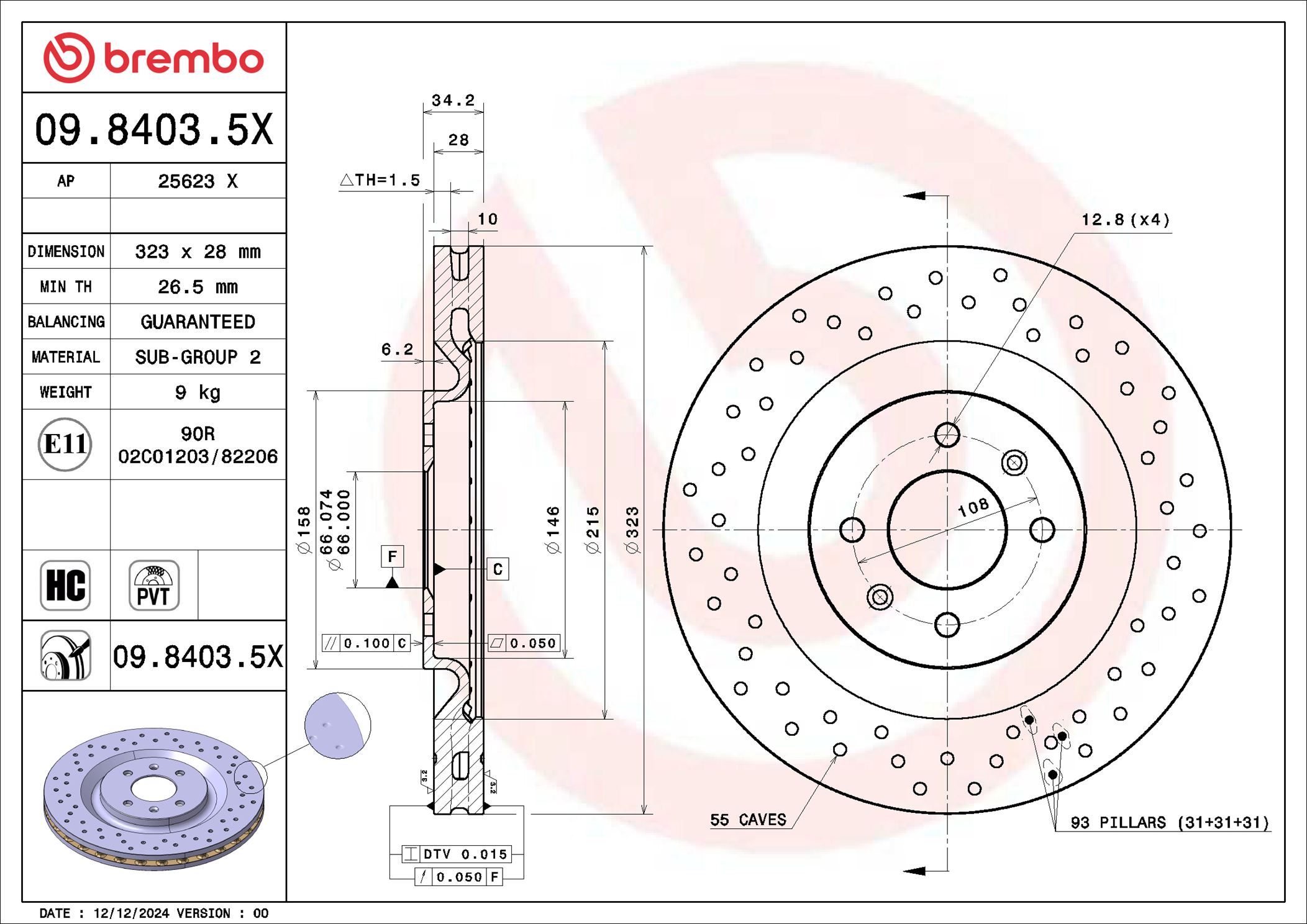 Disco freno BREMBO 0984035X