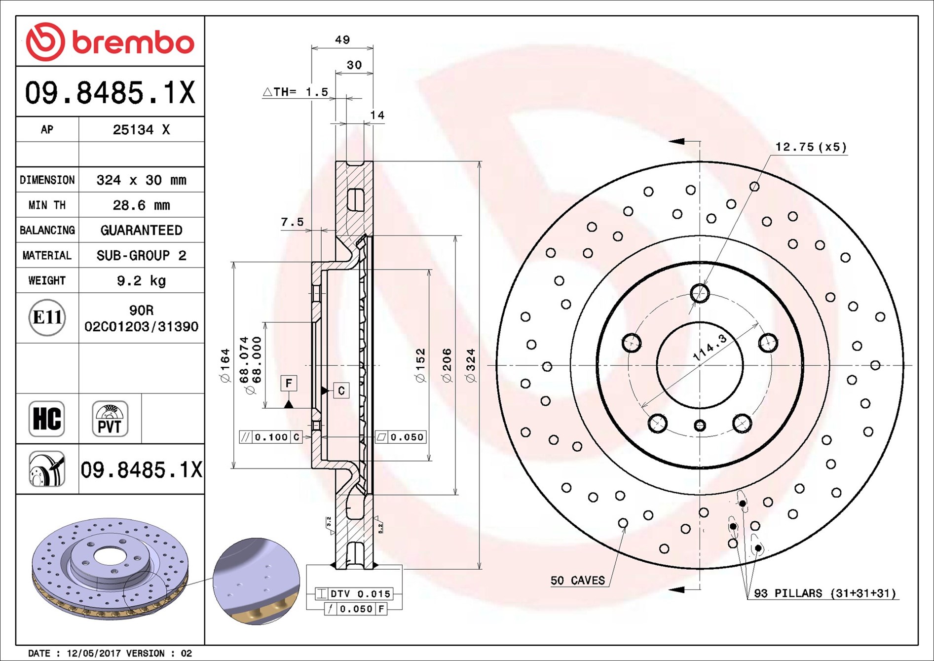 Disco freno BREMBO 0984851X