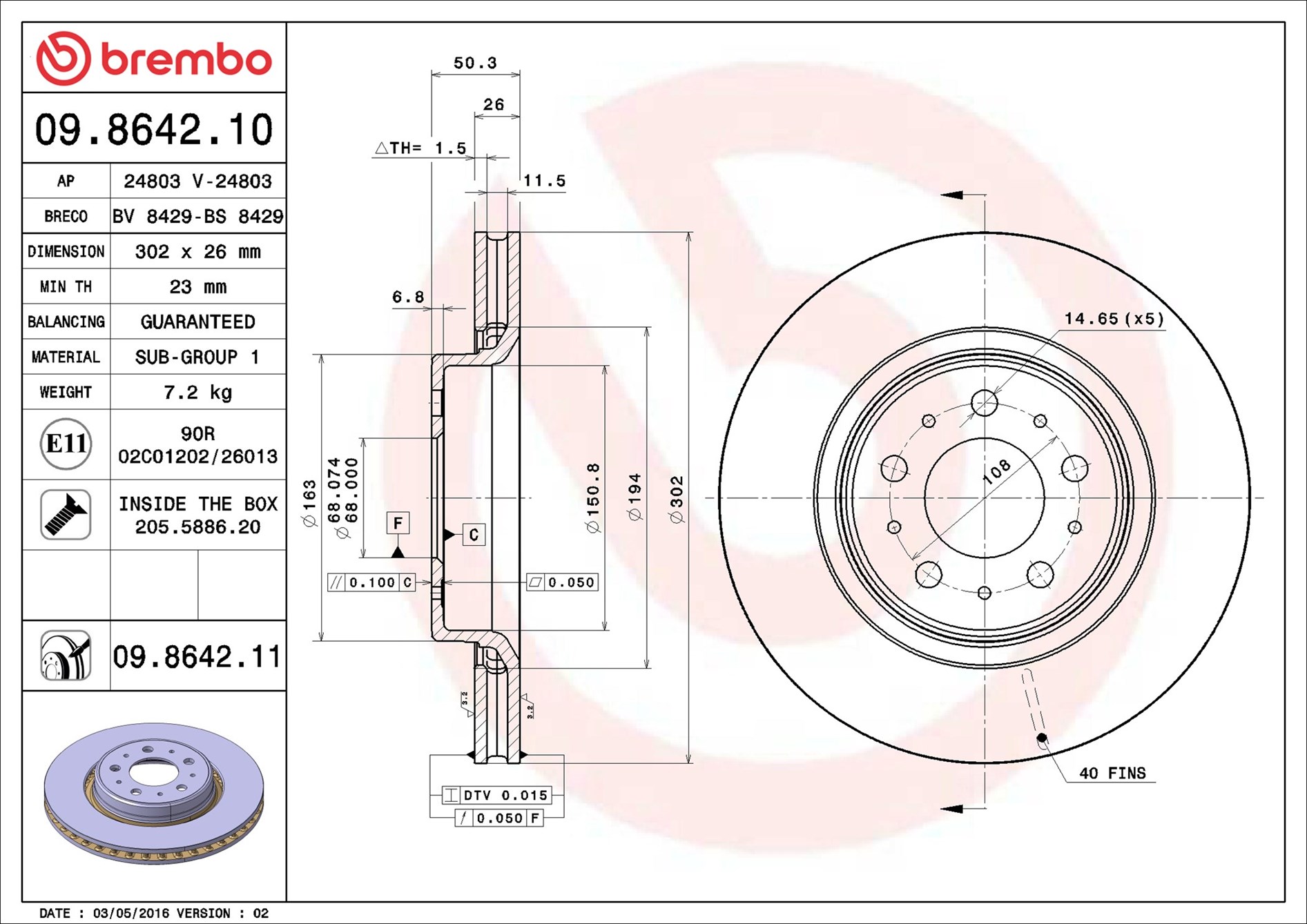 Disco freno BREMBO 09864211