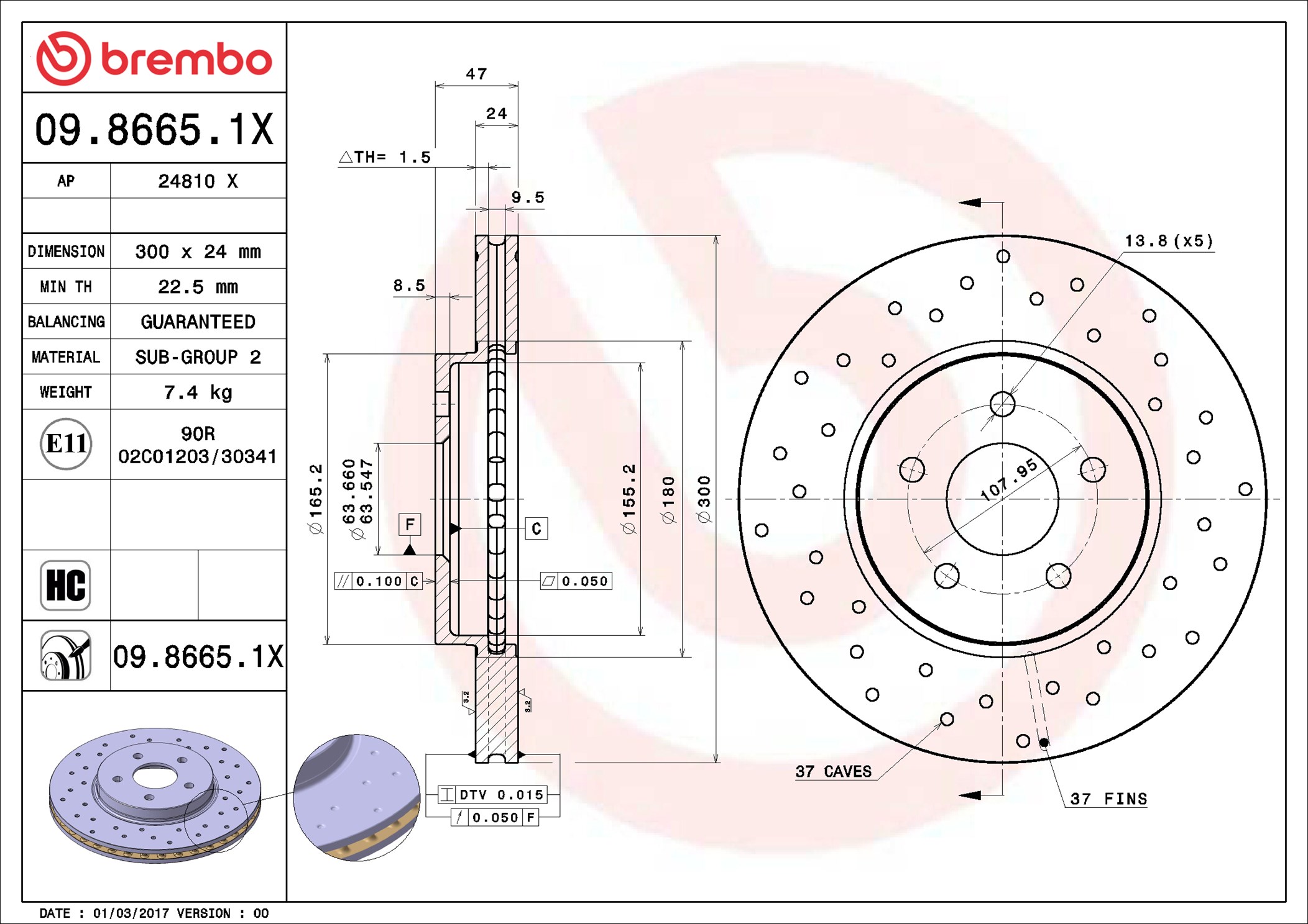 Disco freno BREMBO 0986651X