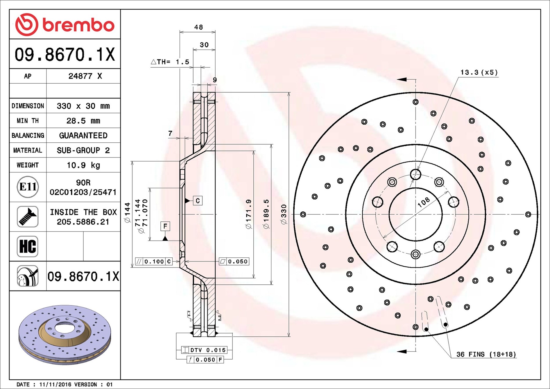 Disco freno BREMBO 0986701X