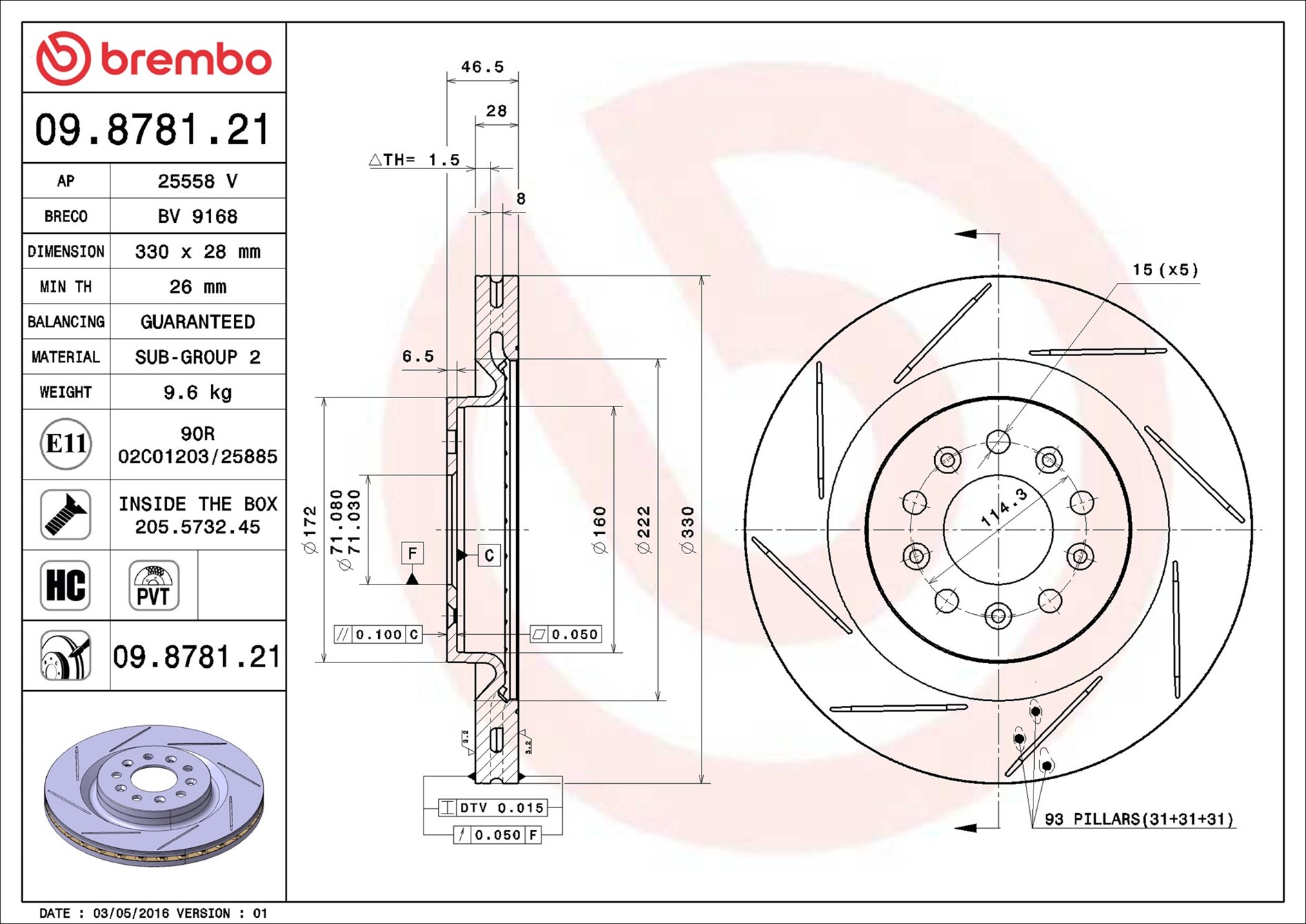 Disco freno BREMBO 09878121