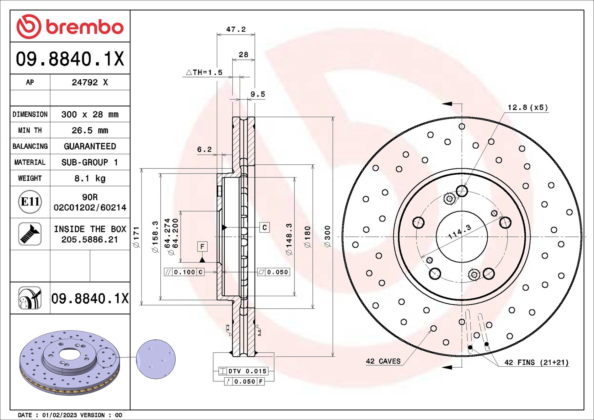 Disco freno BREMBO 0988401X