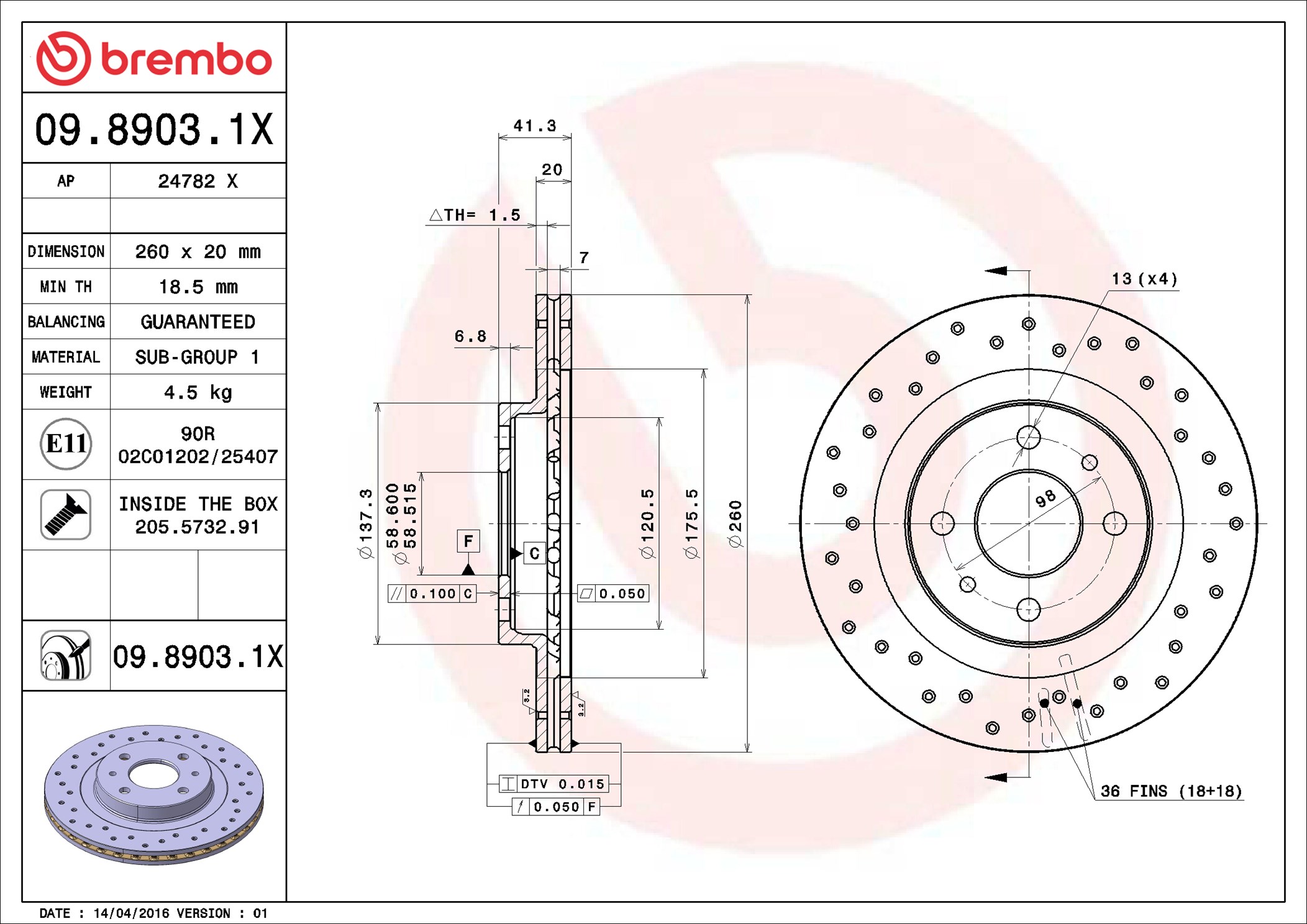 Disco freno BREMBO 0989031X