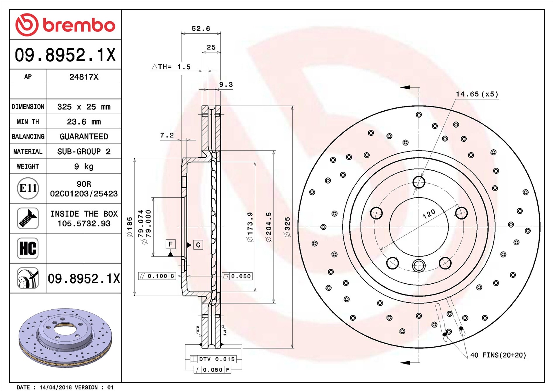 Disco freno BREMBO 0989521X
