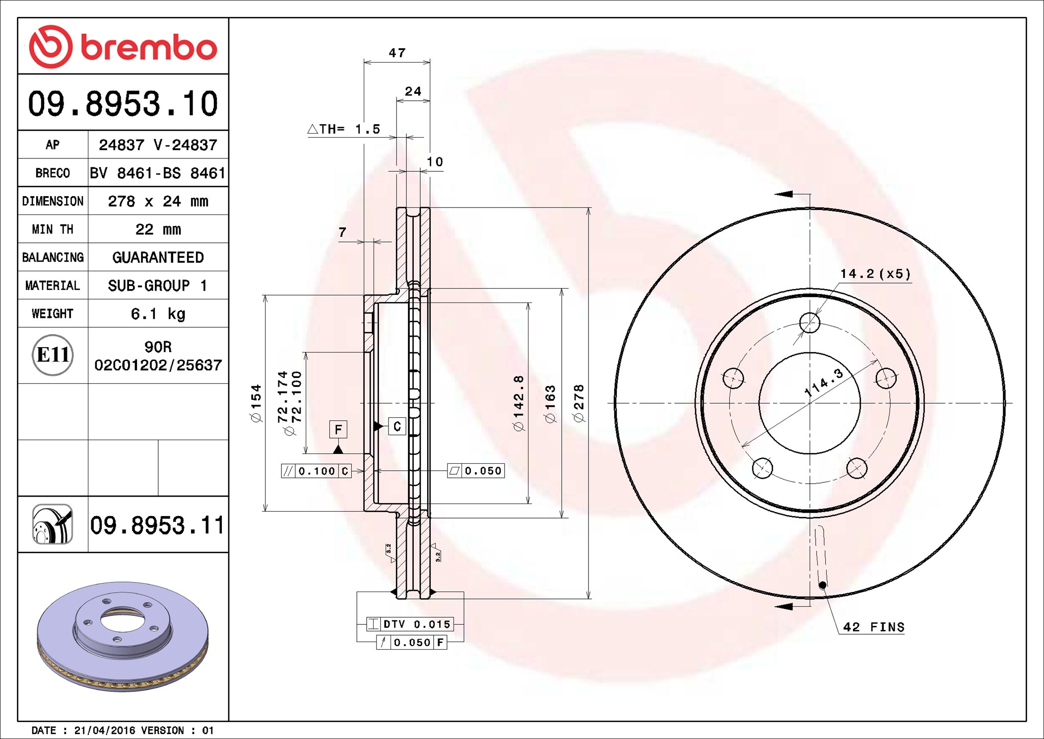 Disco freno BREMBO 09895311