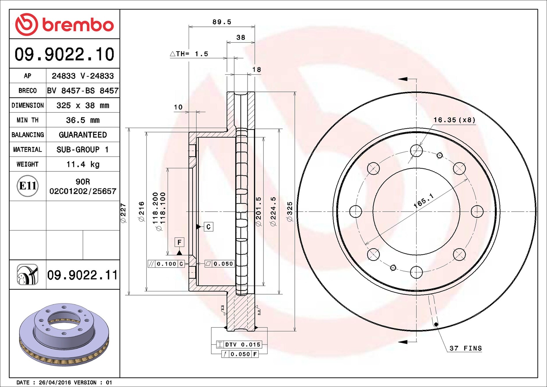 Disco freno BREMBO 09902211