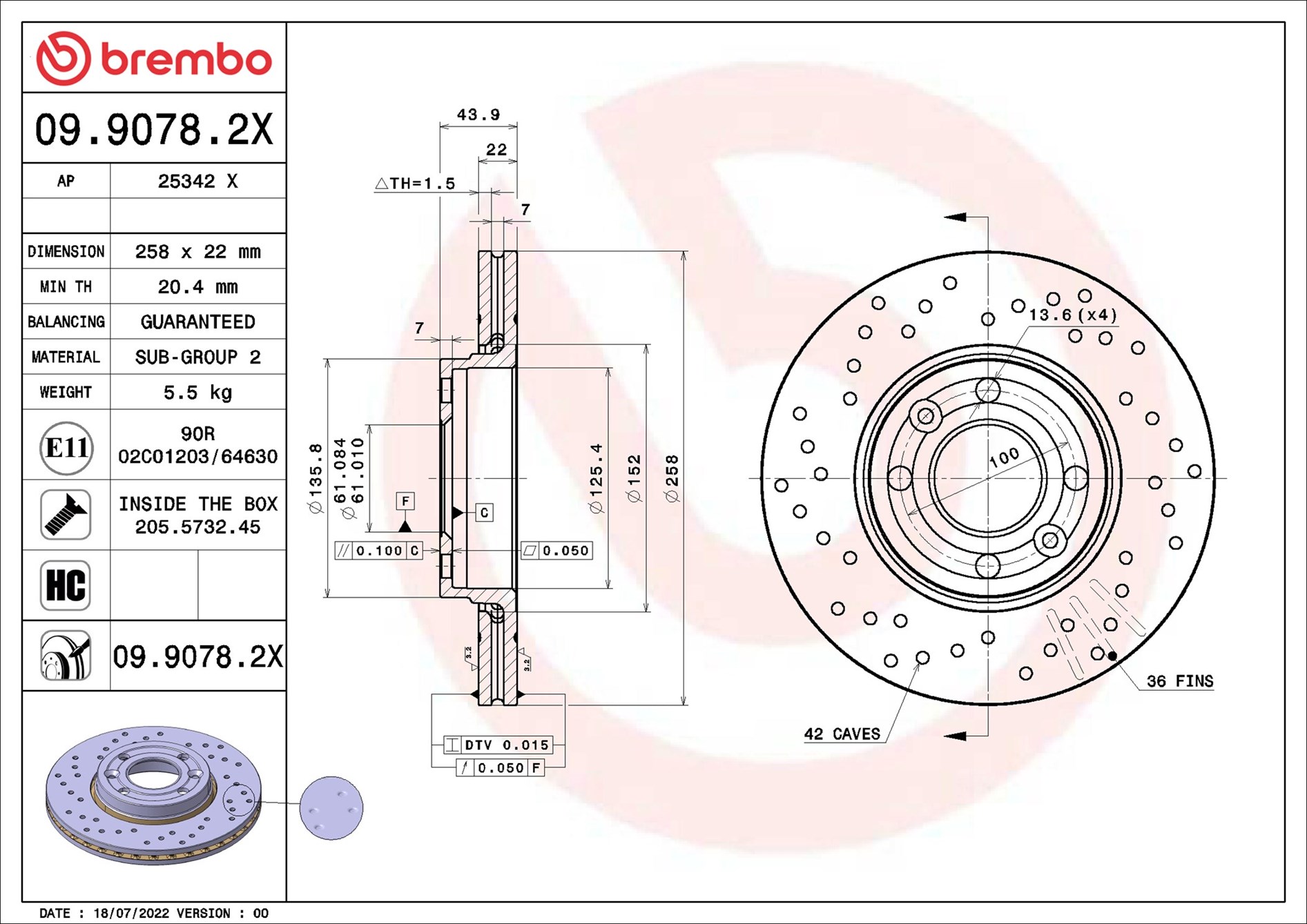 Disco freno BREMBO 0990782X