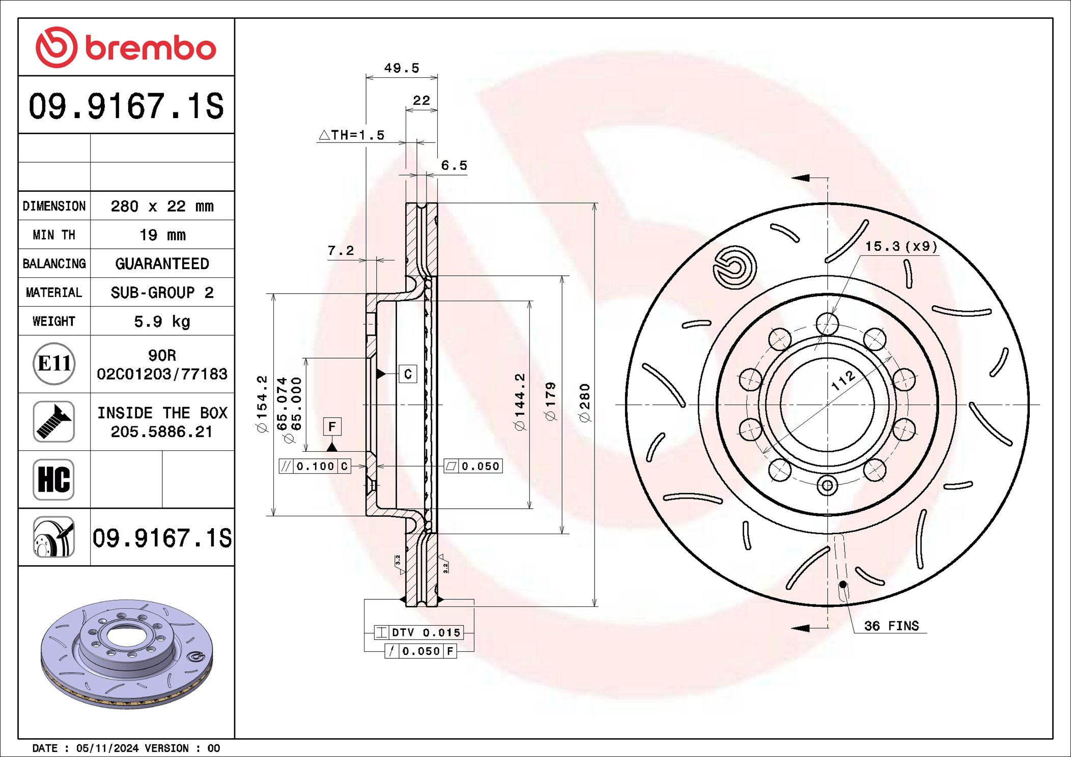 Disco freno BREMBO 0991671S