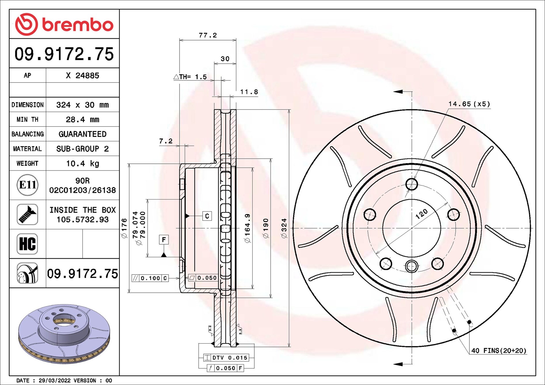 Disco freno BREMBO 09917275