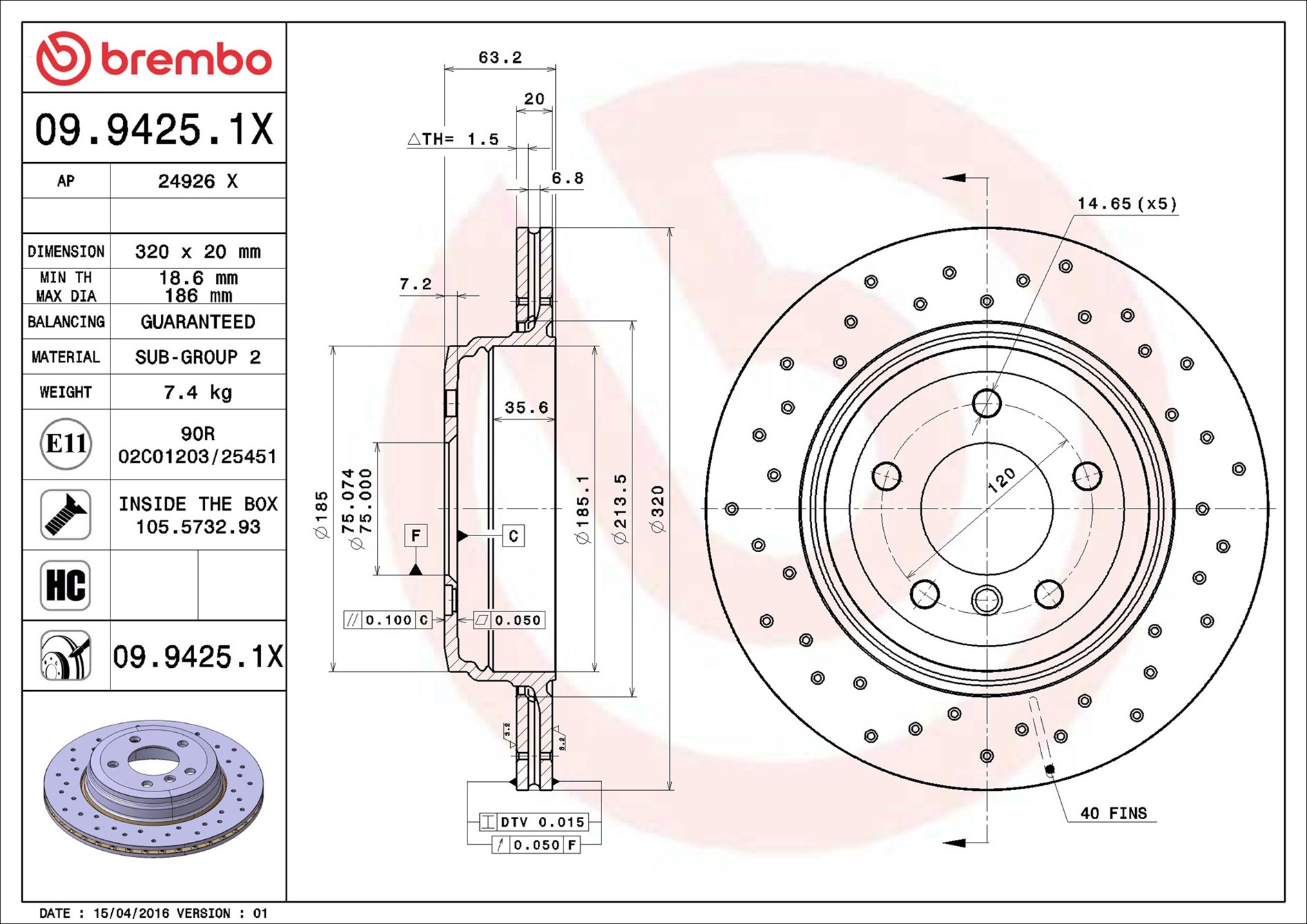 Disco freno BREMBO 0994251X