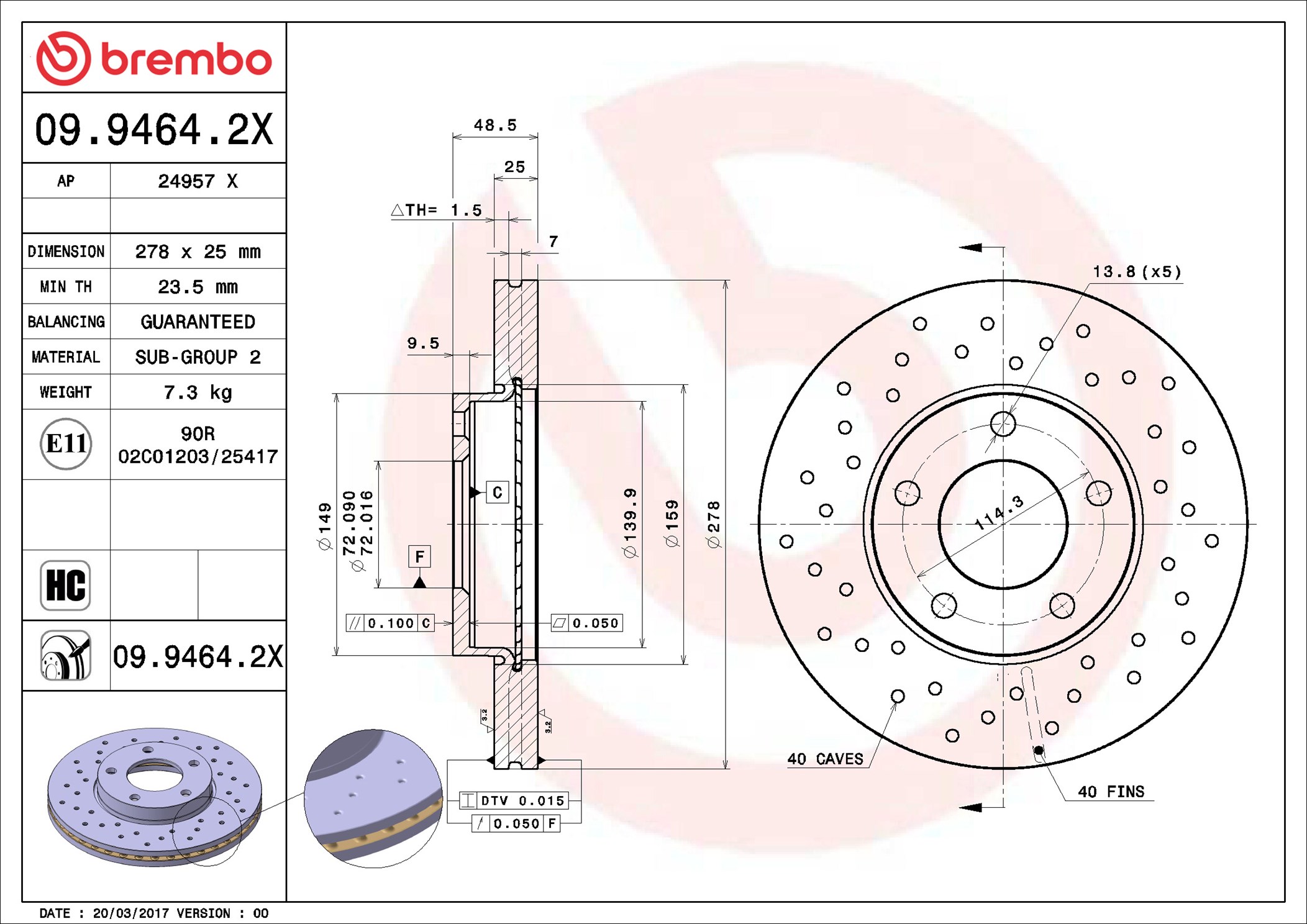 Disco freno BREMBO 0994642X