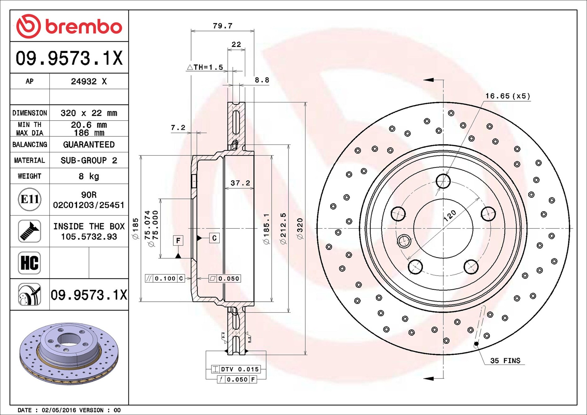 Disco freno BREMBO 0995731X
