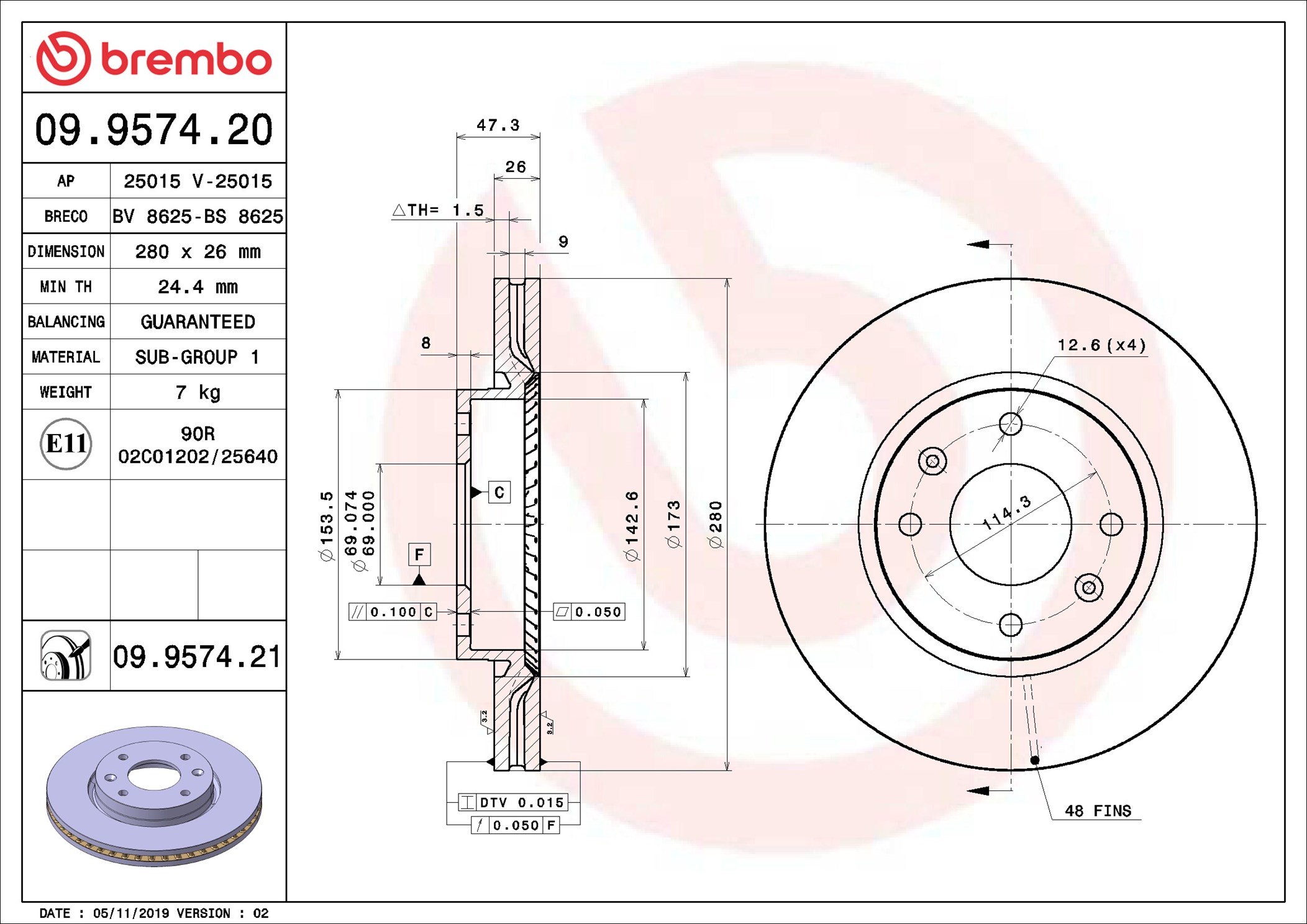 Disco freno BREMBO 09957421