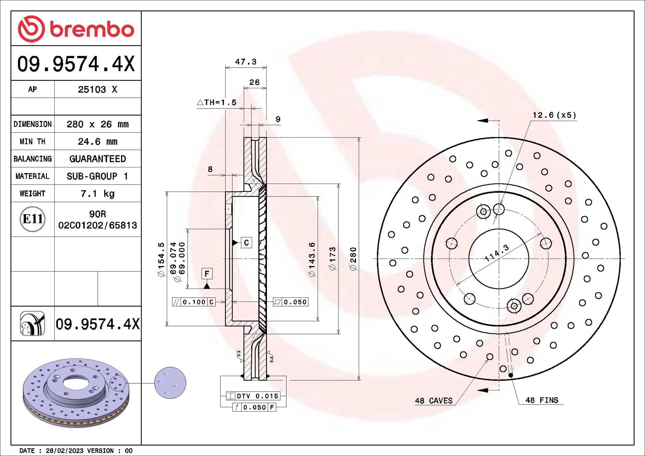 Disco freno BREMBO 0995744X