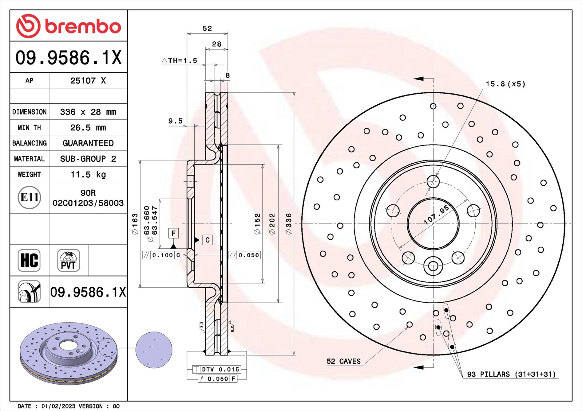Disco freno BREMBO 0995861X