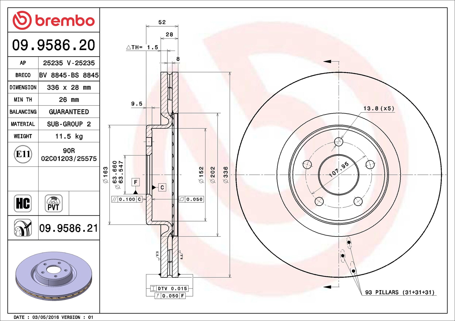 Disco freno BREMBO 09958621