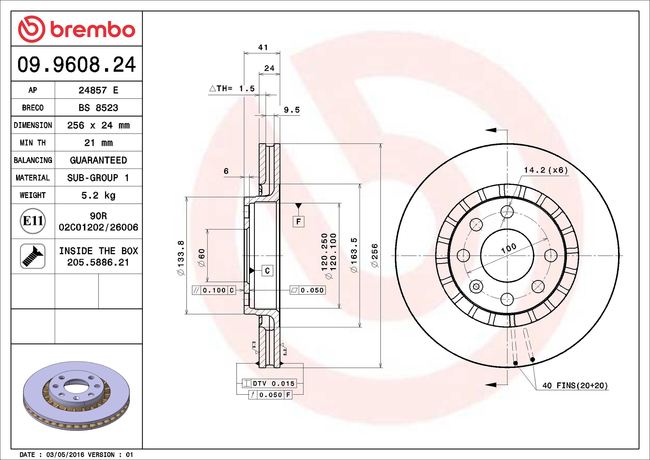 Disco freno BREMBO 09960824